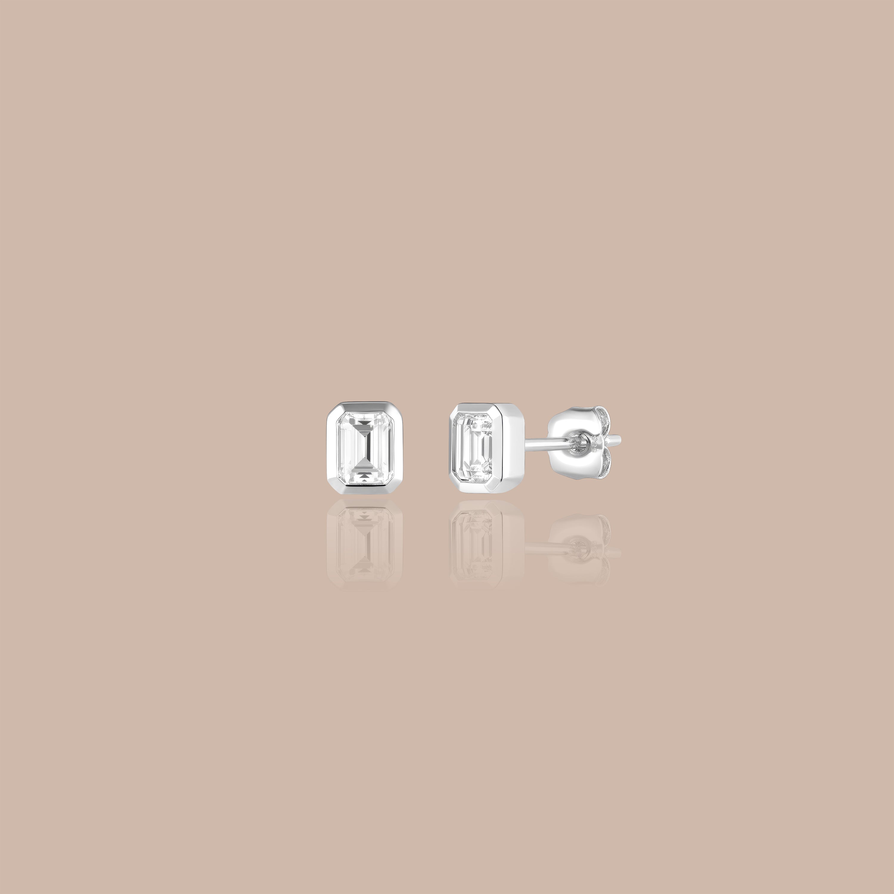 Solid White Gold Lab-Grown Diamond Baguette Stud Earrings