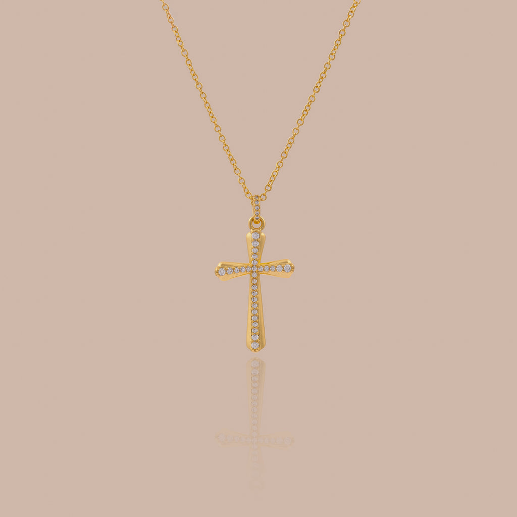 Solace Pave Cross Necklace in 18K Gold