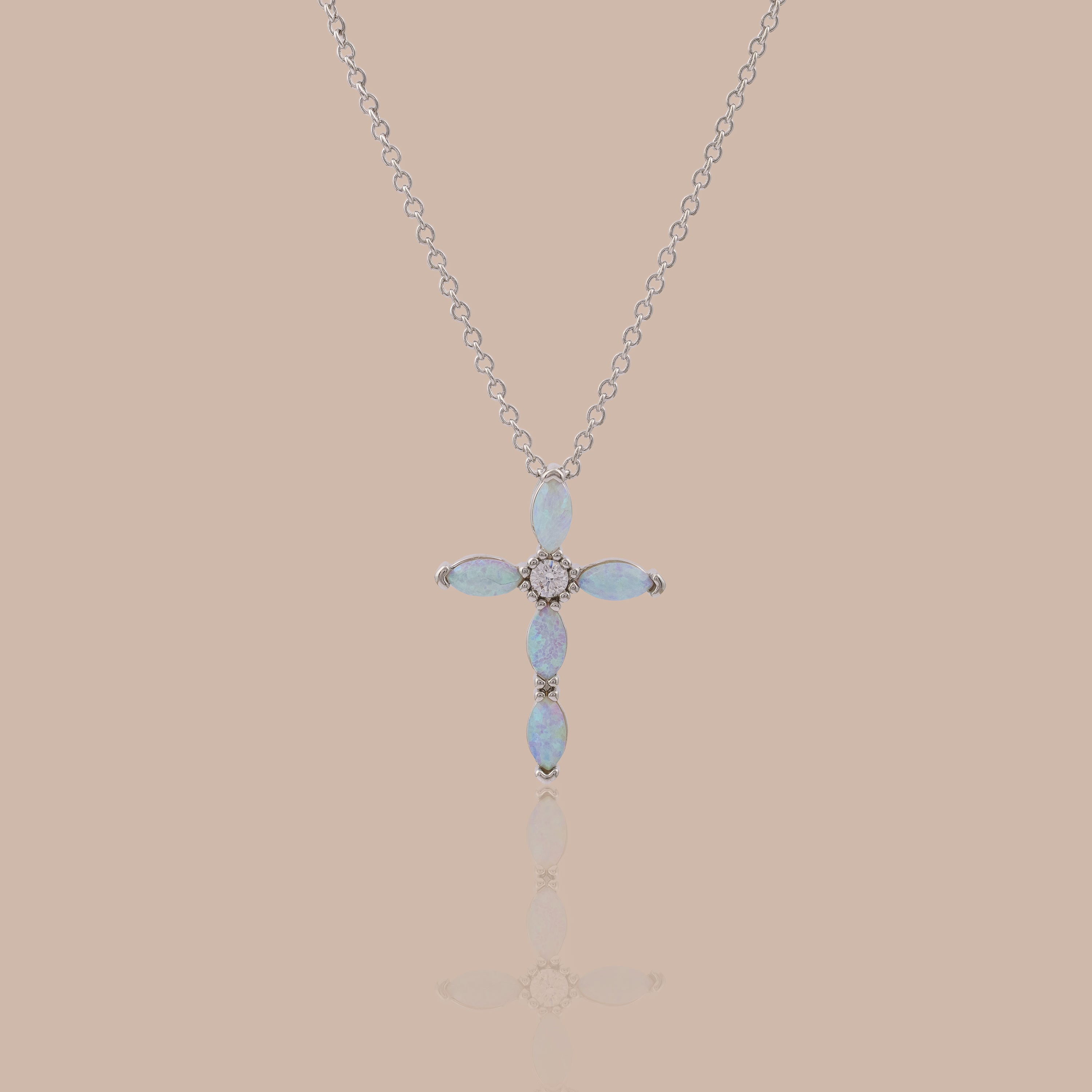 Marquise Opal Cross Necklace