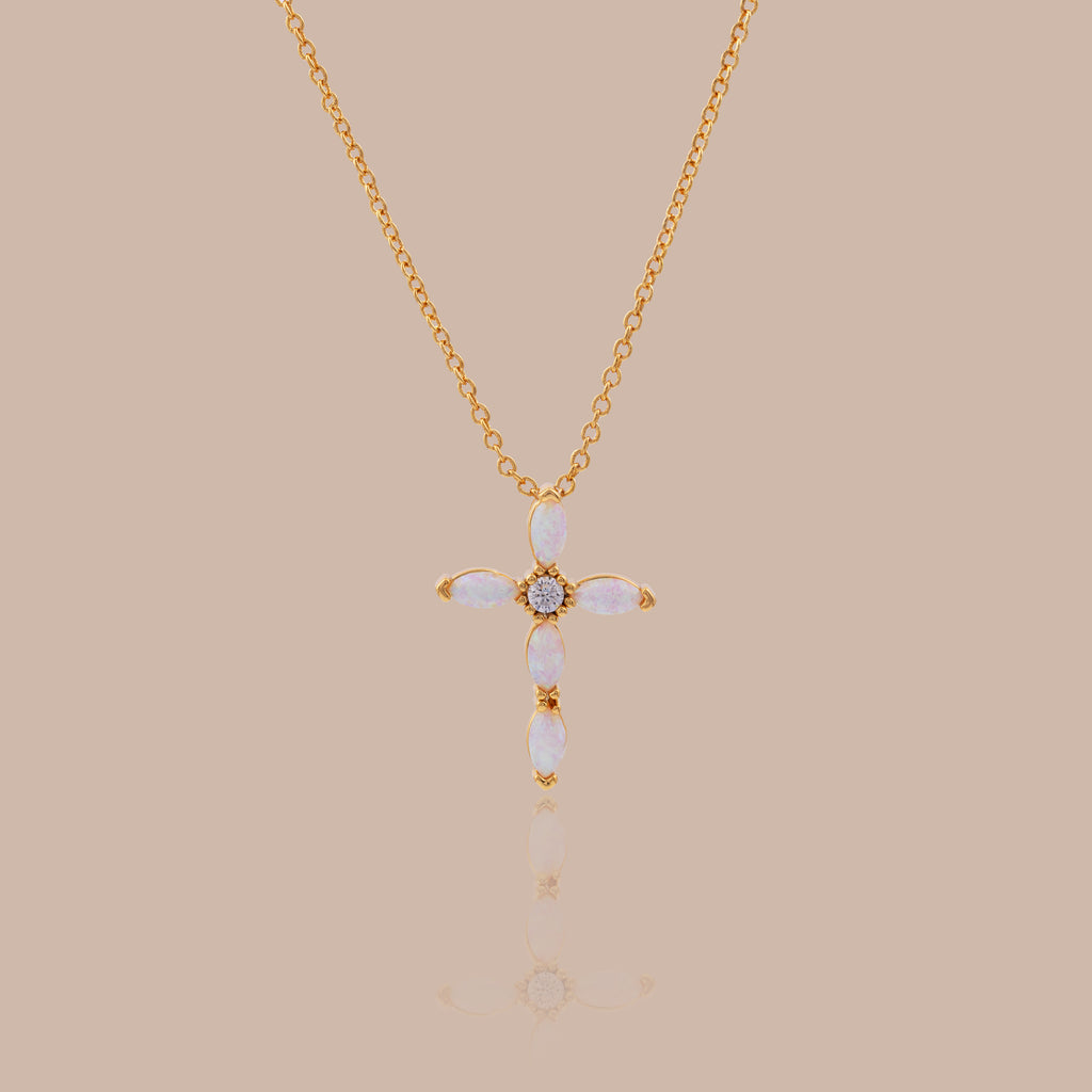 Marquise Gemstone Cross Necklace