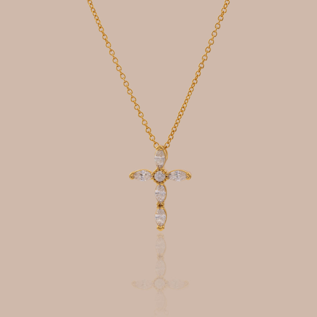 Marquise Gemstone Cross Necklace