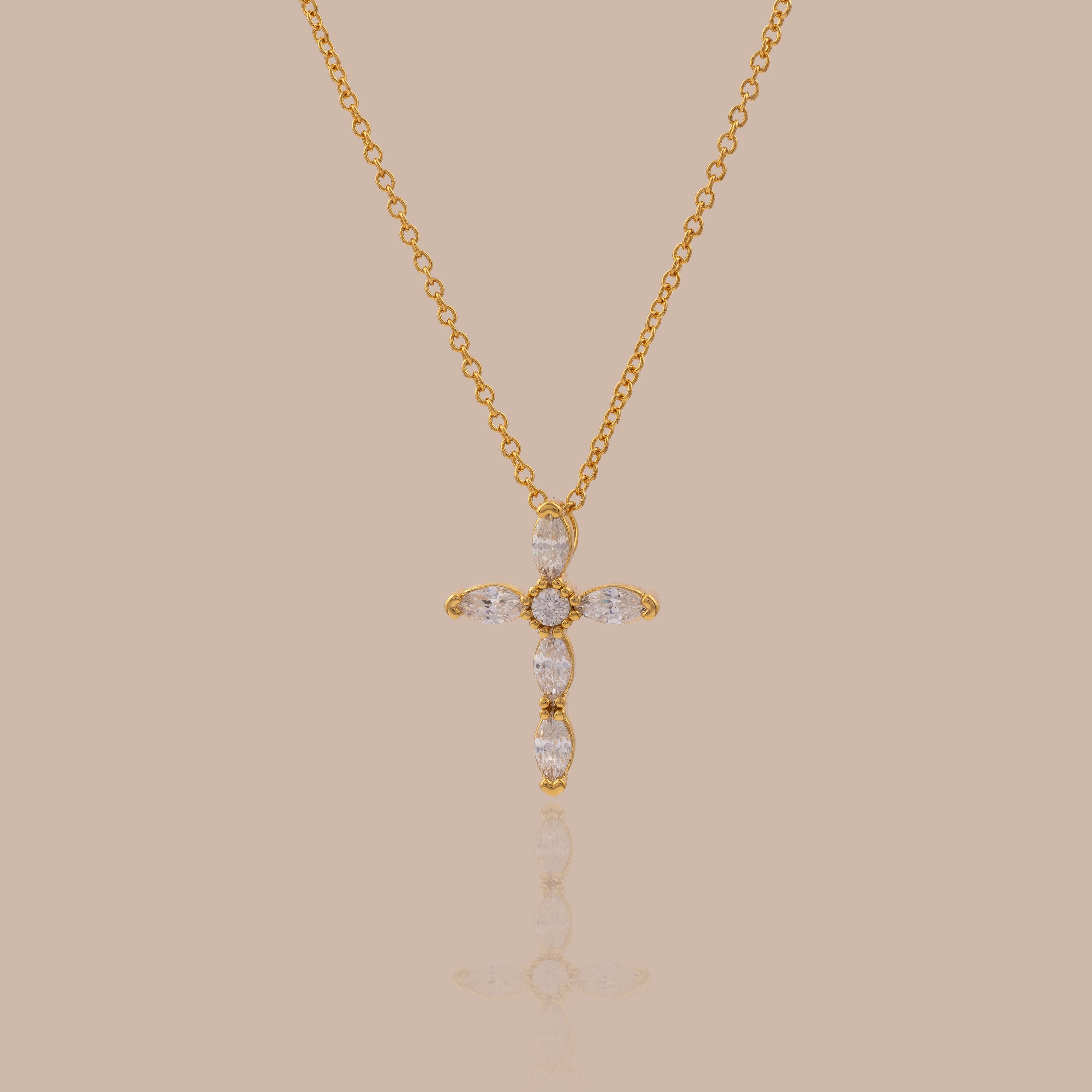 Marquise Gemstone Cross Necklace