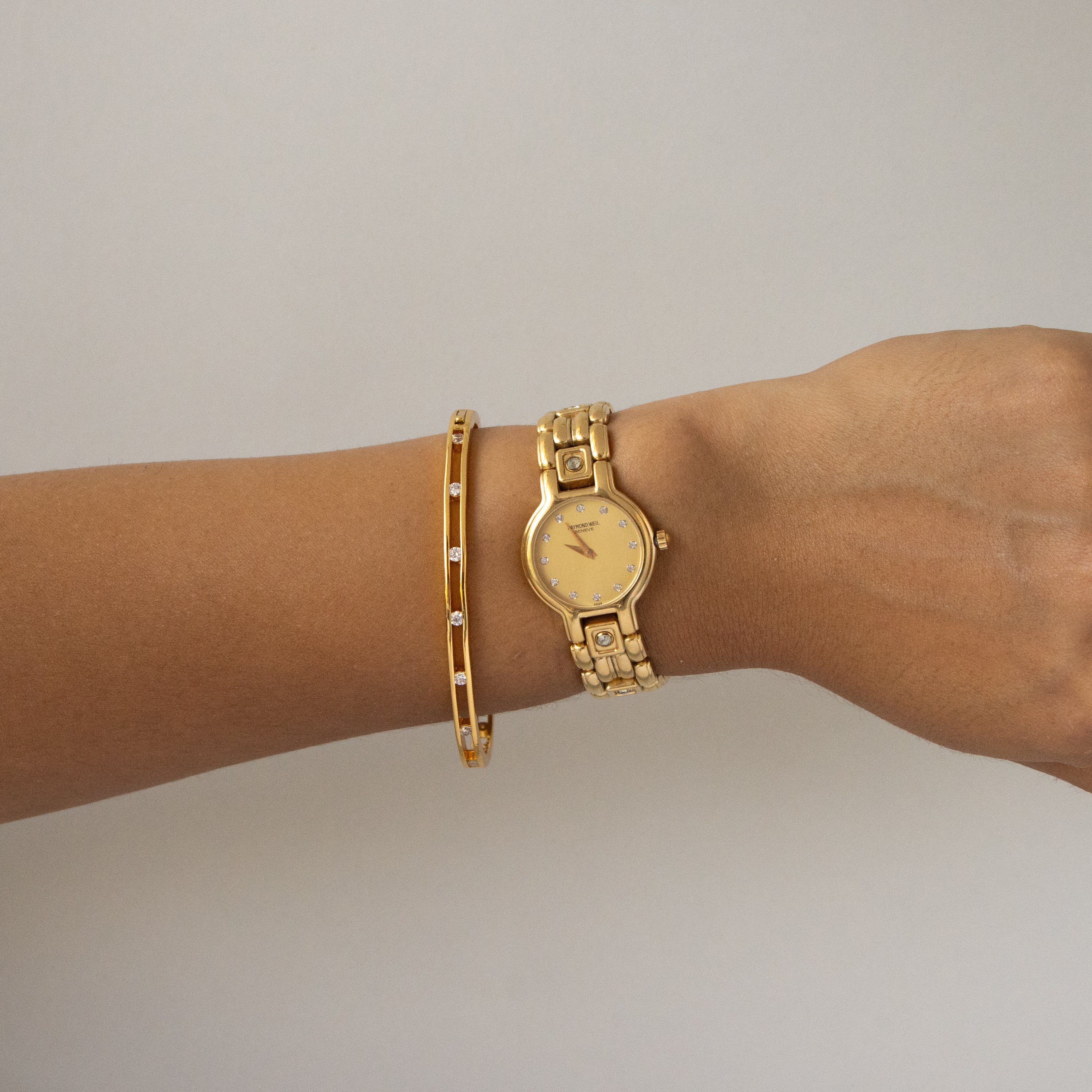 Vintage Raymond Weil Swiss Pave Gold Watch
