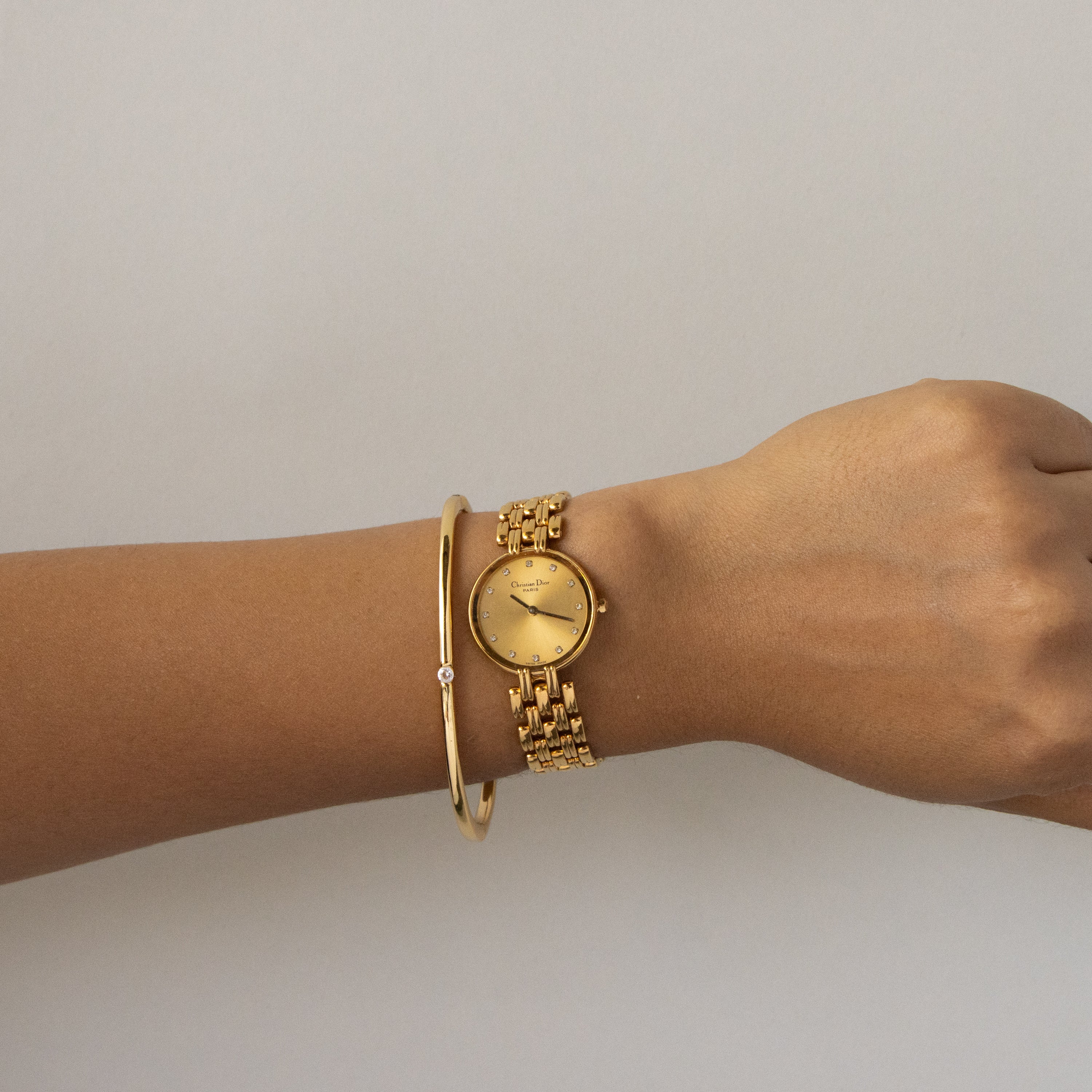 Vintage Christian Dior Swiss Pave Gold Watch