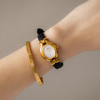 Vintage Fendi Swiss Oval Black Strap Gold Watch