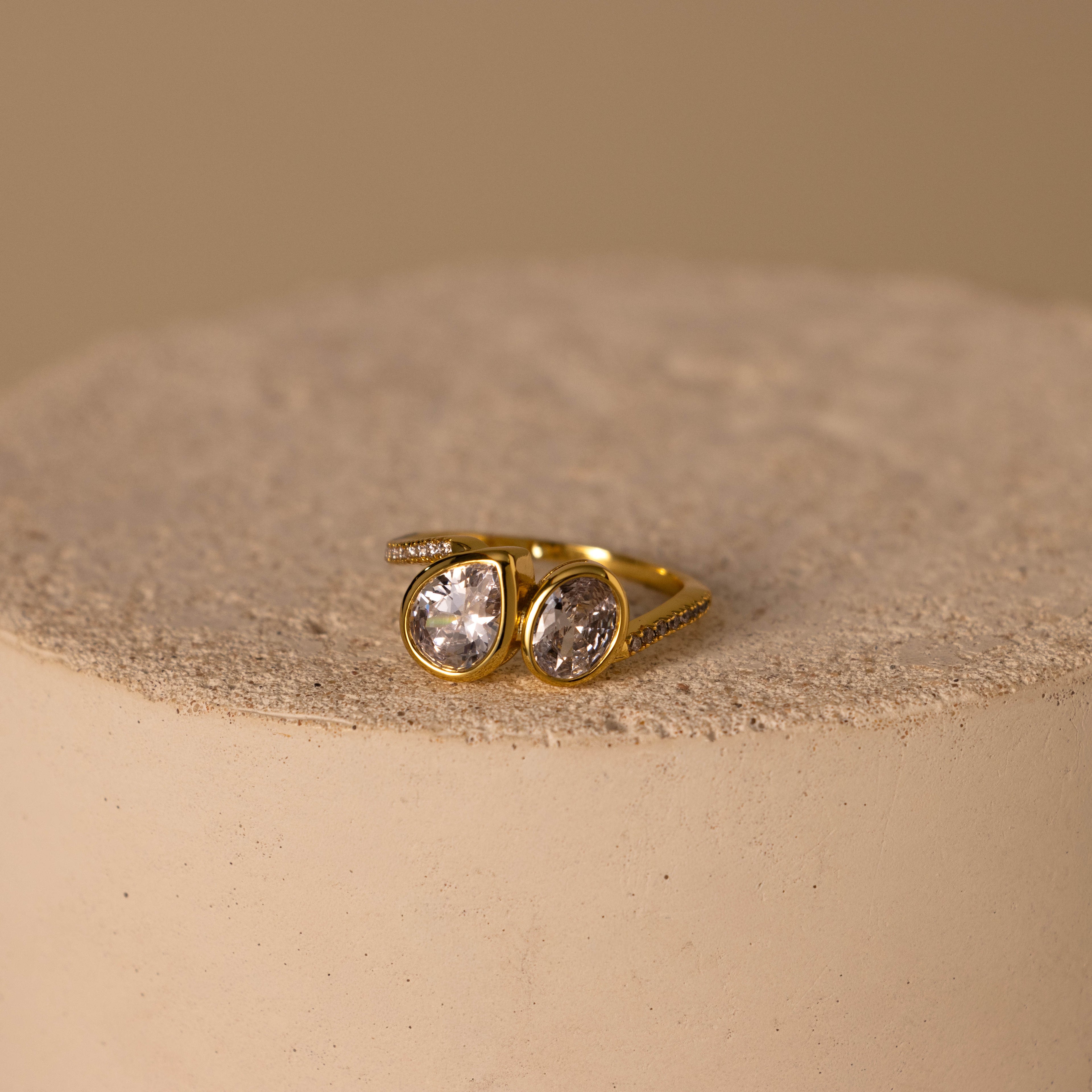 Wavy Oval Pear Diamond Ring
