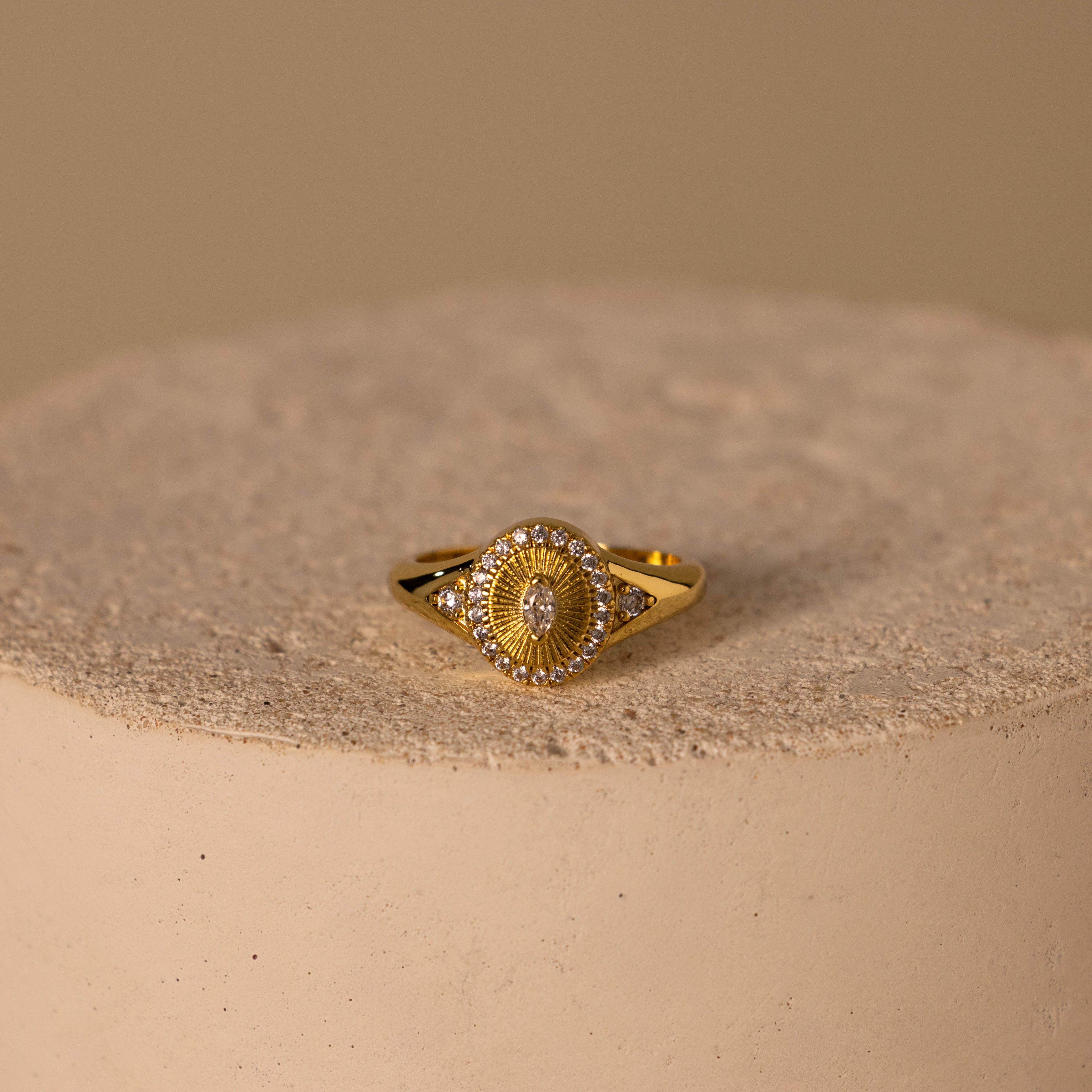 Sunburst Halo Signet Ring