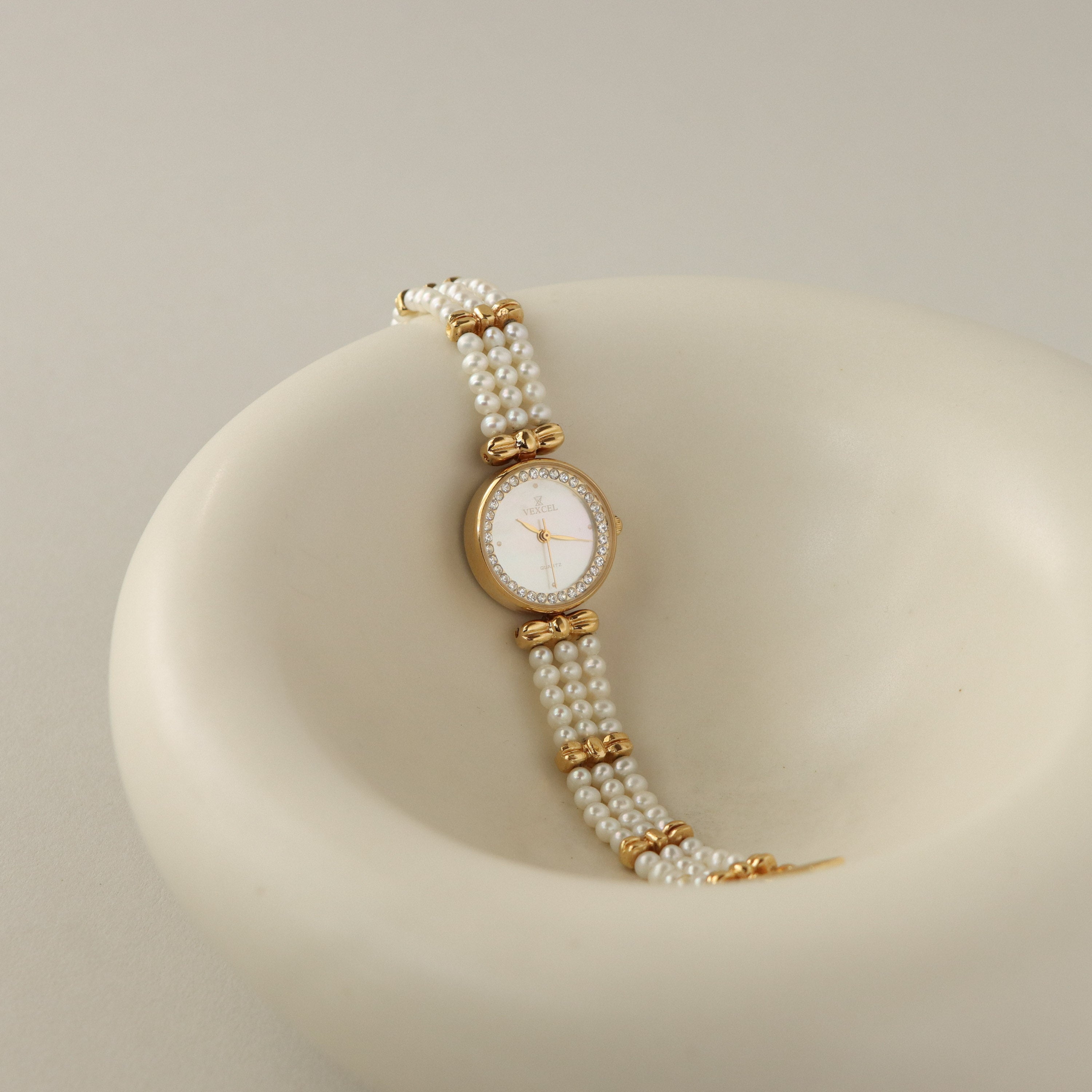 Vintage Vexcel Pave Pearl Gold Watch