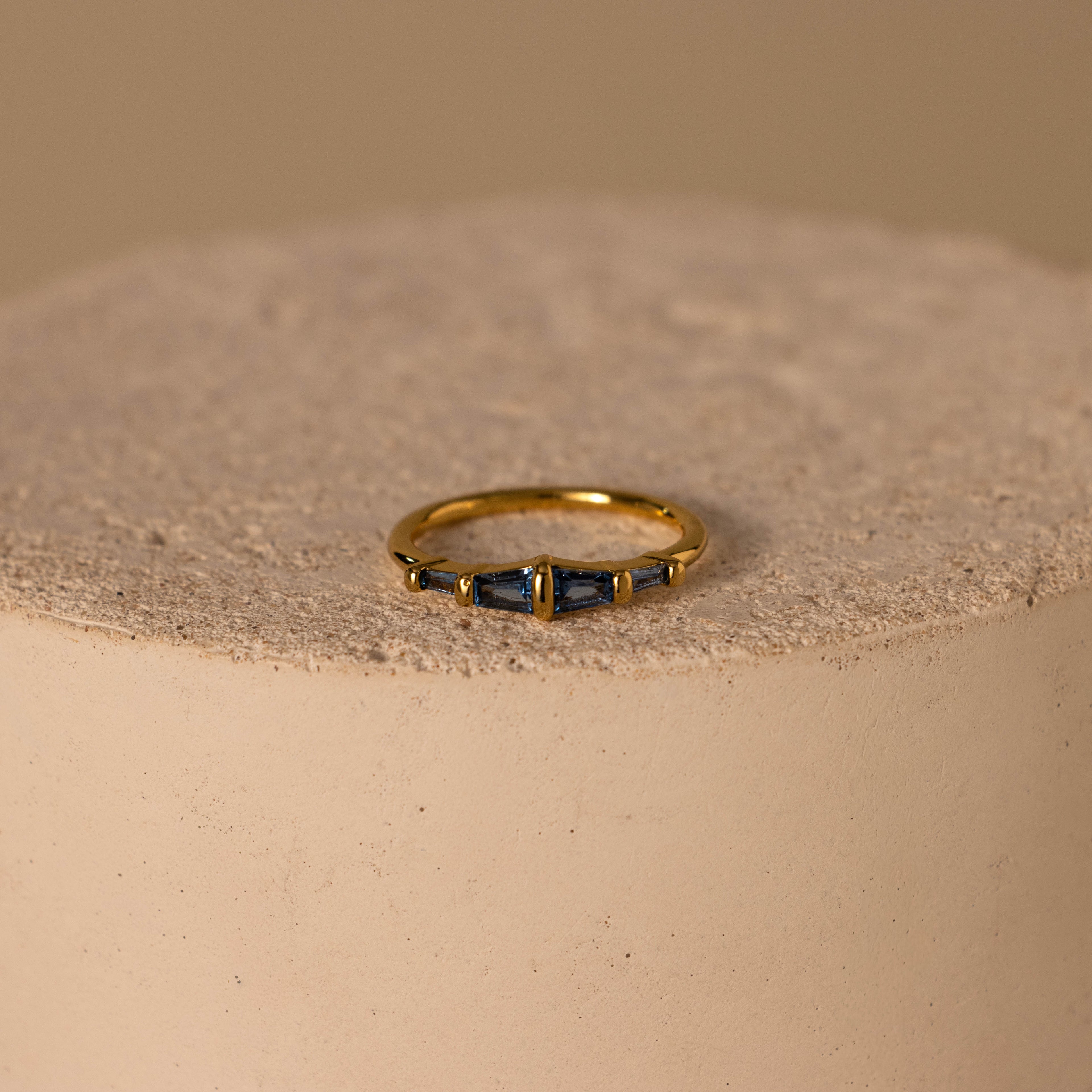 Tapered Blue Topaz Baguette Ring