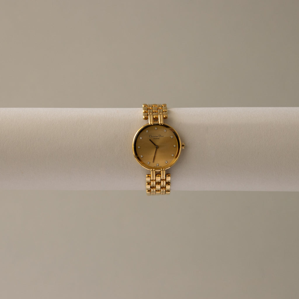 Vintage Christian Dior Swiss Pave Gold Watch