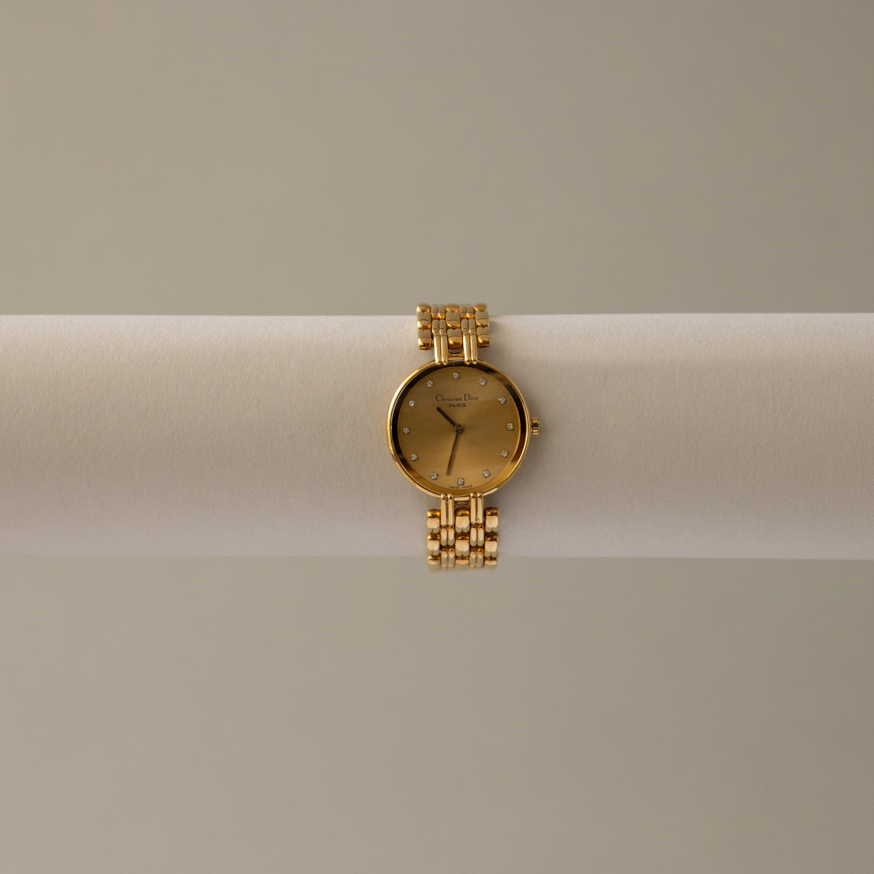Vintage Christian Dior Swiss Pave Gold Watch