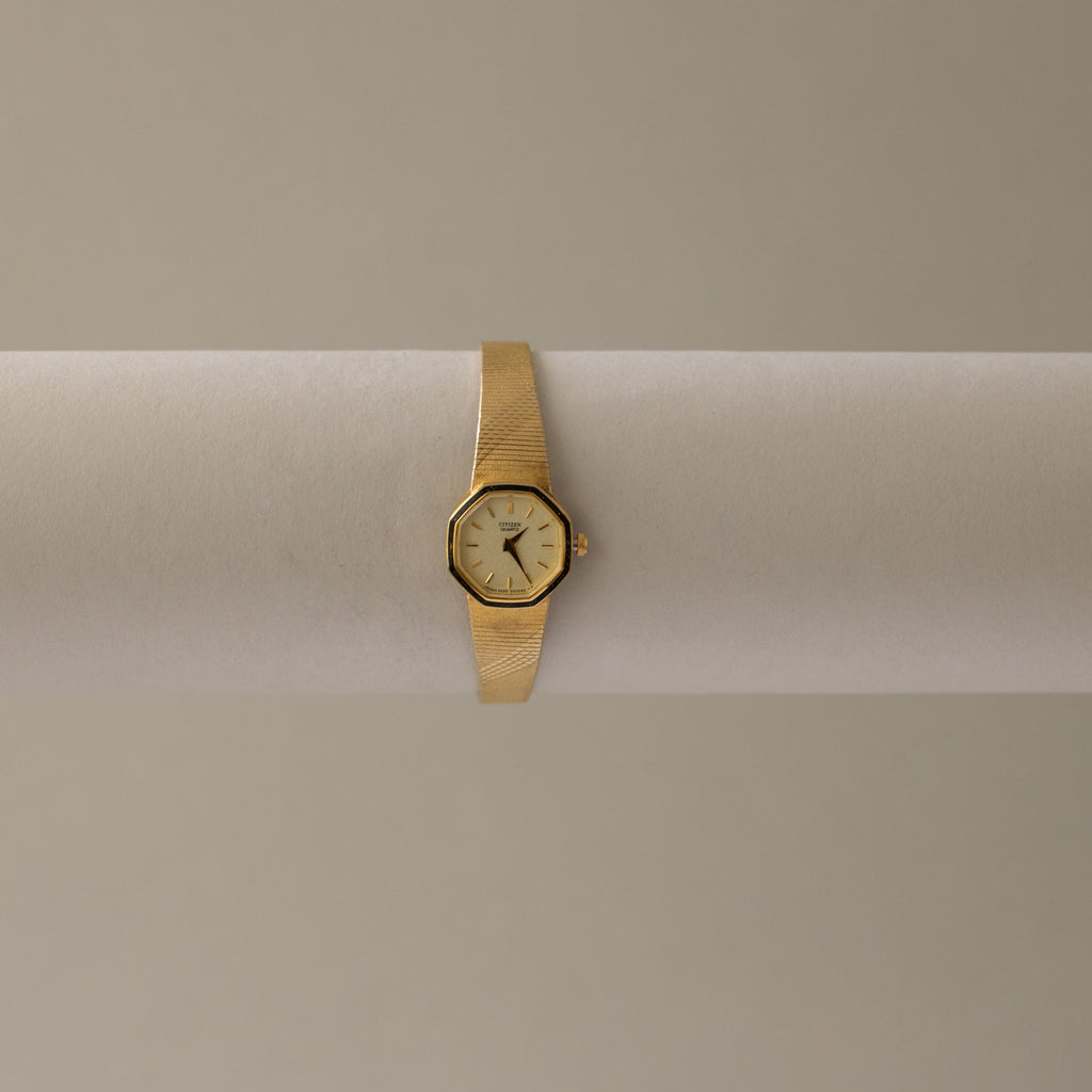 Vintage Citizen Octagonal Brushed Gold Watch