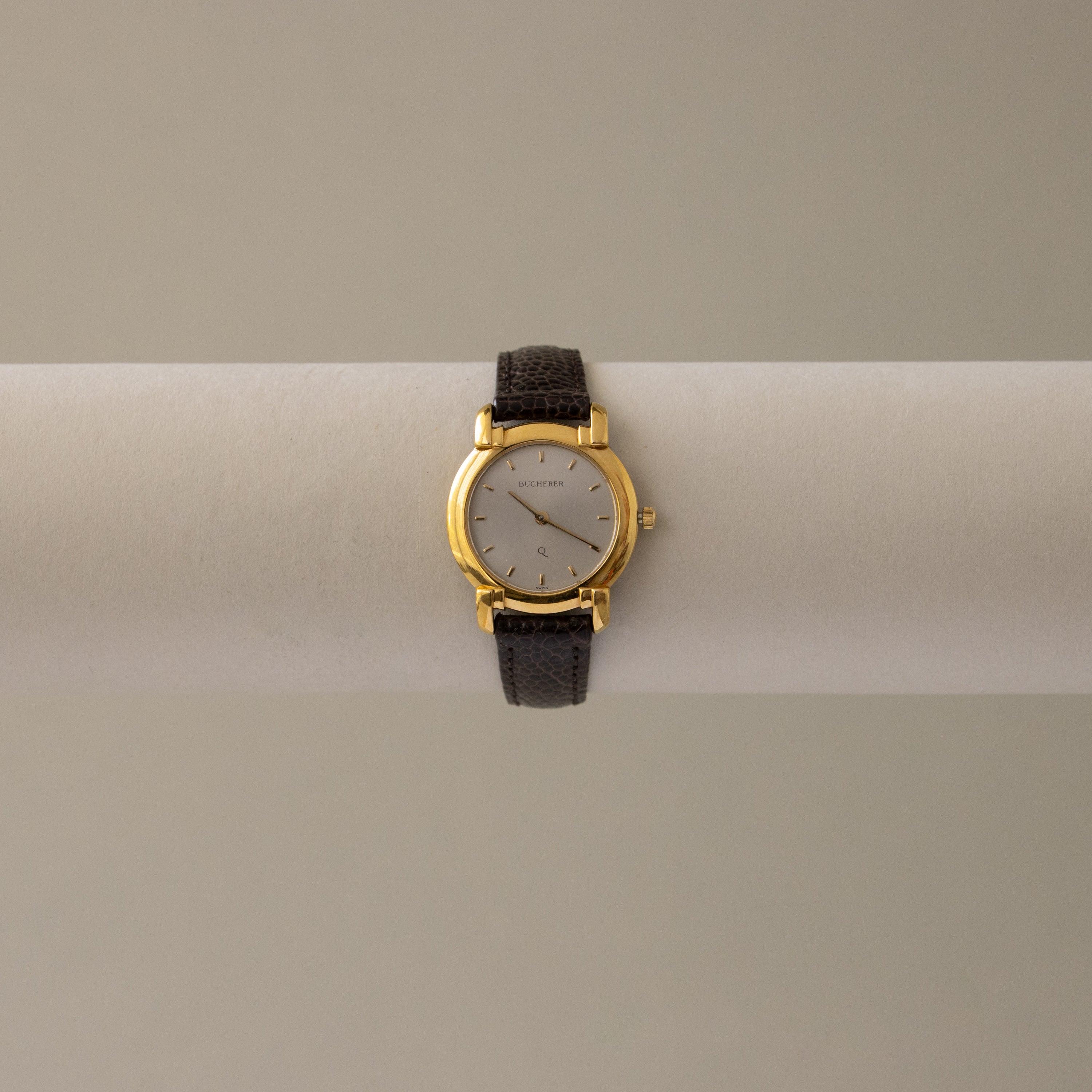 Vintage Bucherer Swiss Brown Strap Gold Watch