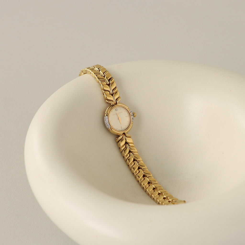 Vintage Christian Aujard Pave Gold Watch
