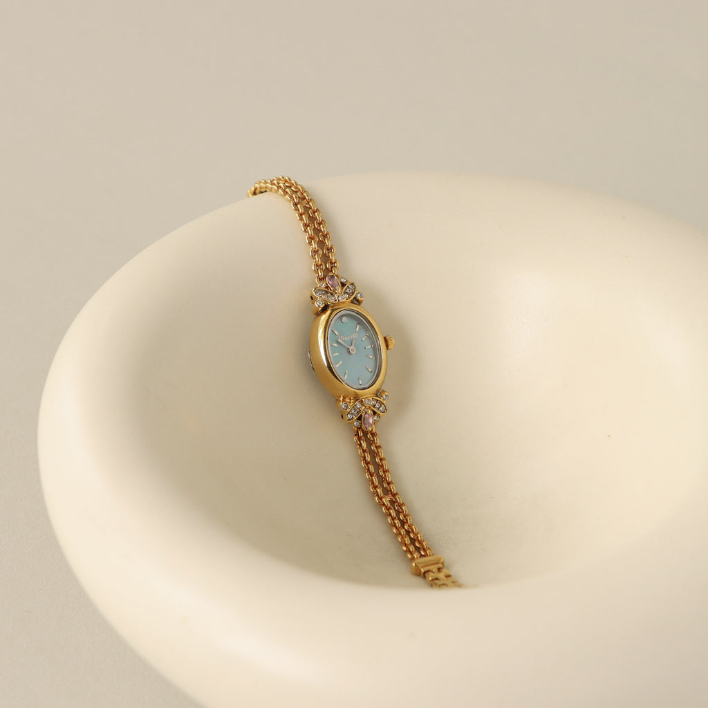 Vintage Marelli Coastal Pearl Gemstone Gold Watch
