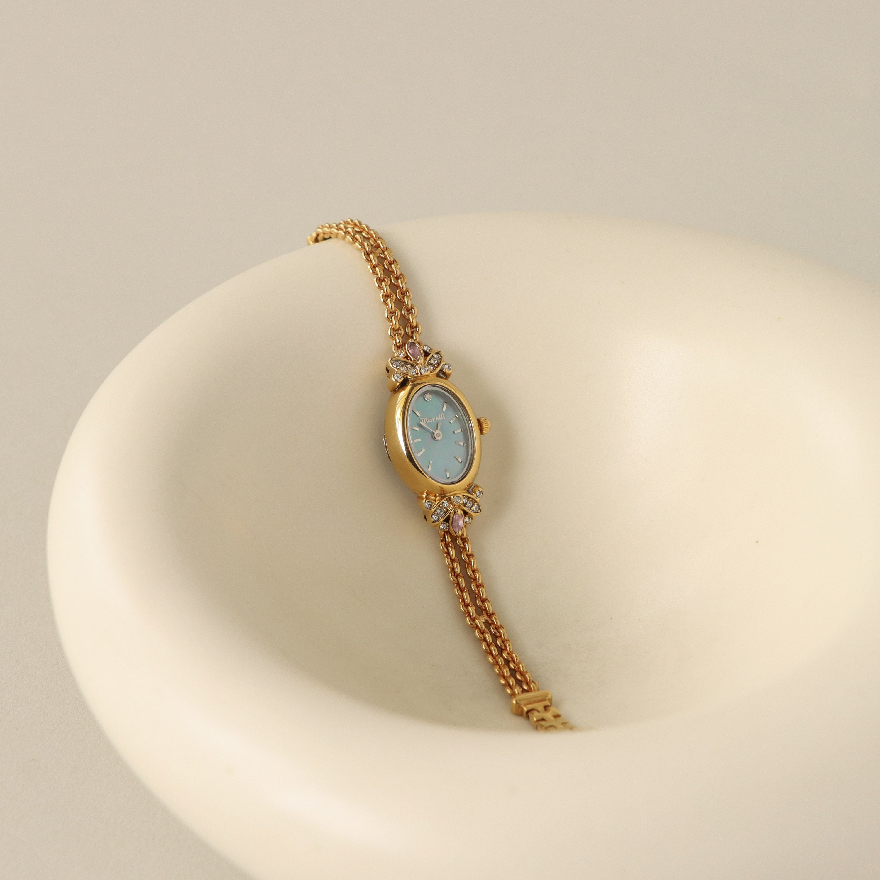 Vintage Marelli Coastal Pearl Gemstone Gold Watch