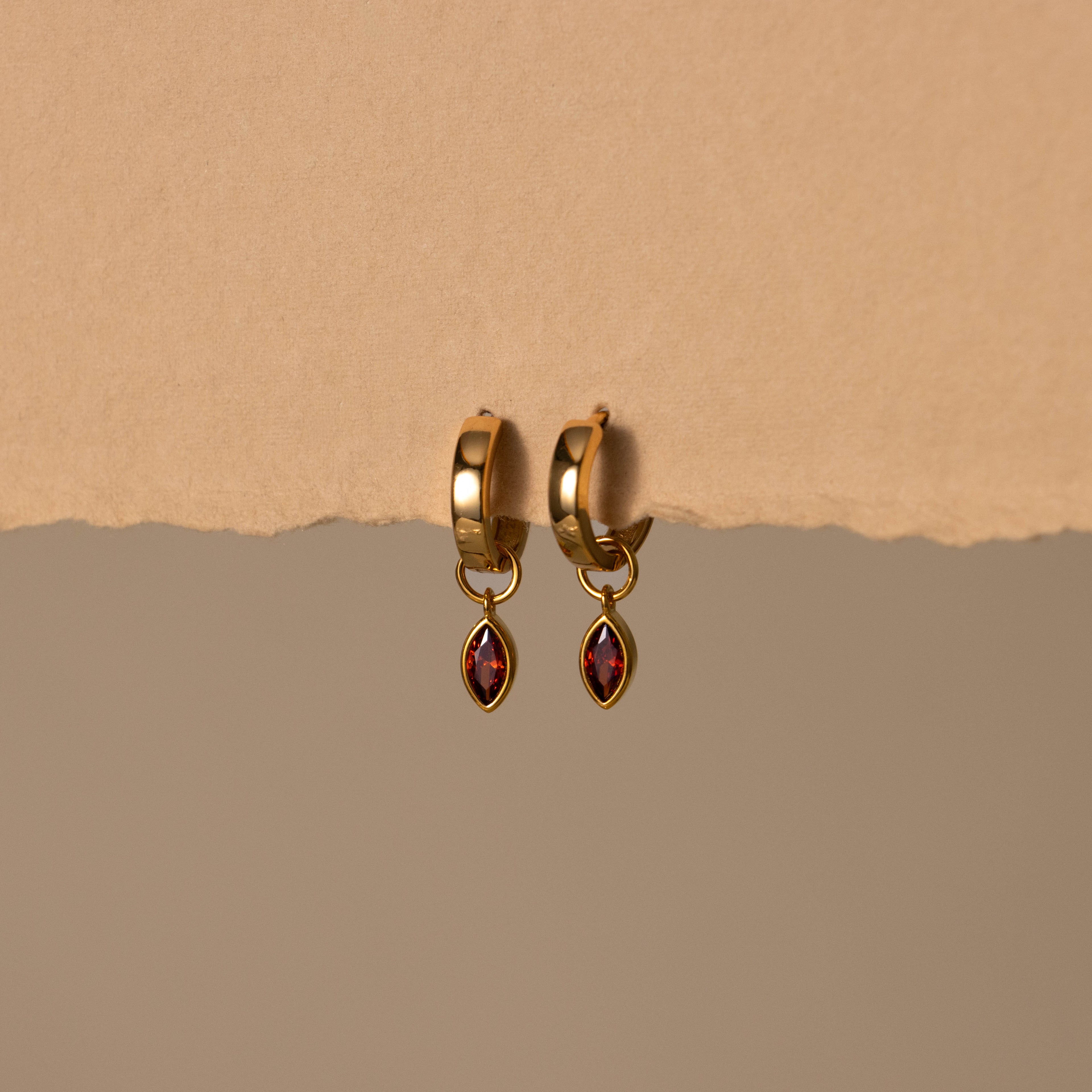 Marquise Garnet Drop Huggies