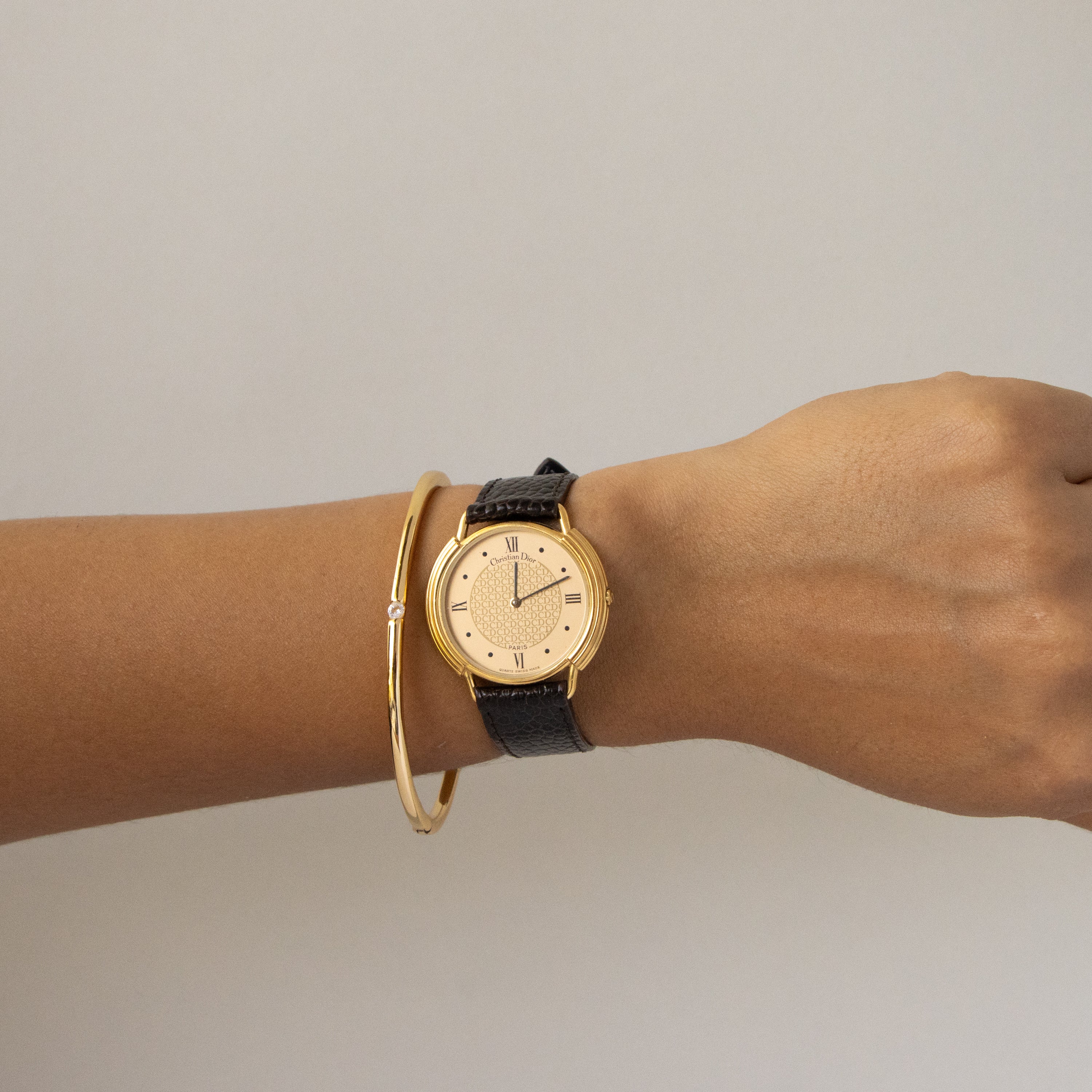Vintage Christian Dior Swiss Monogram Gold Watch