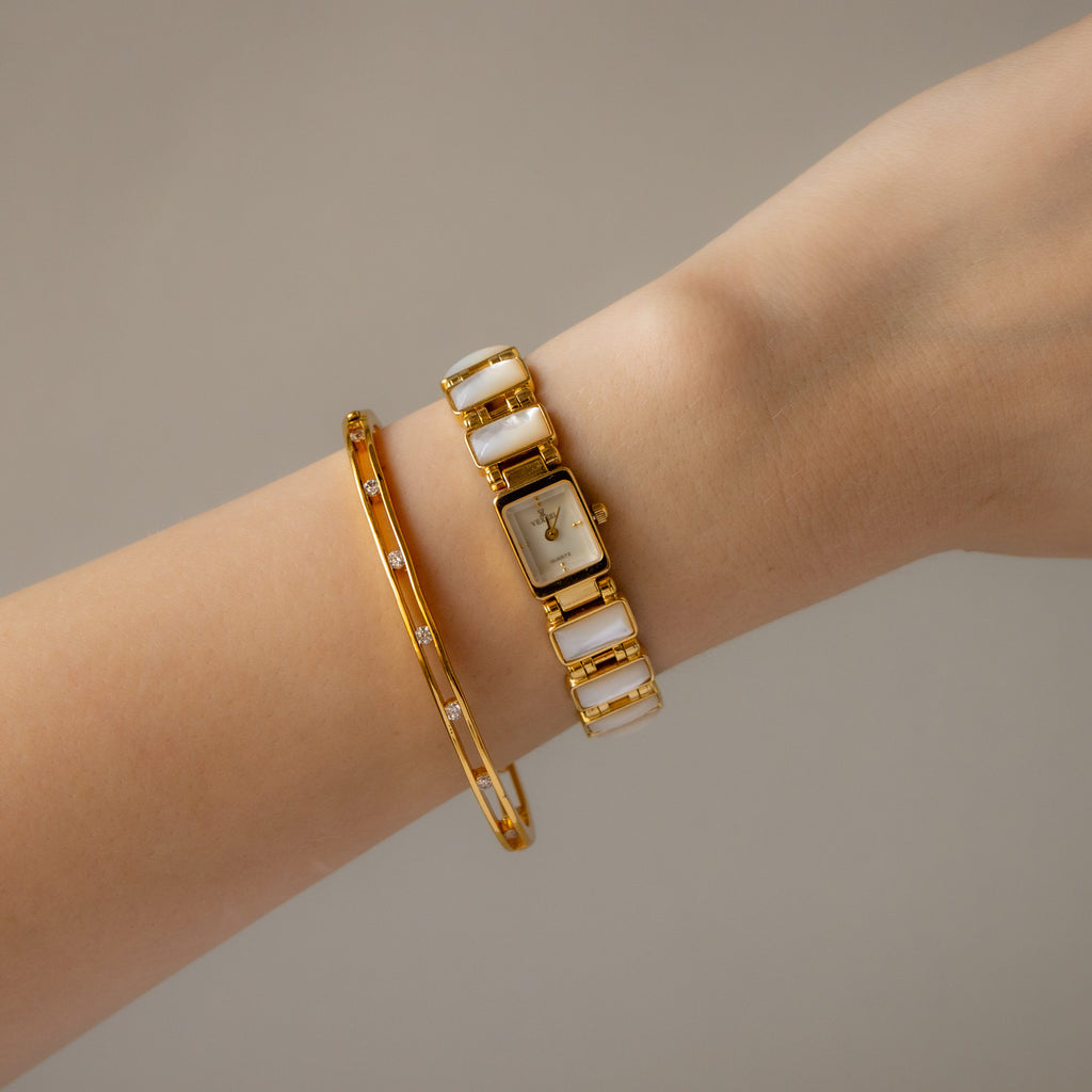 Vintage Vexcel Rectangular Pearl Gold Watch