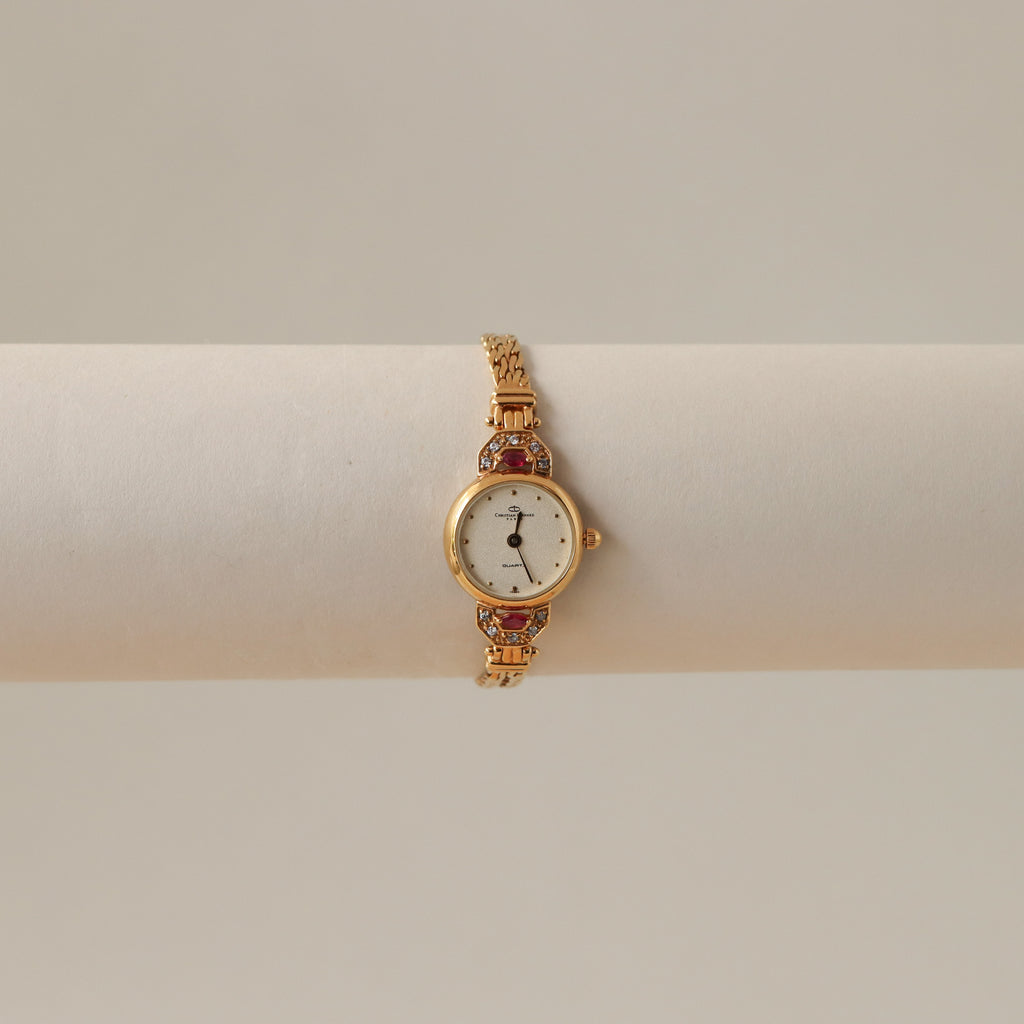 Vintage Christian Bernard Ruby Gold Watch