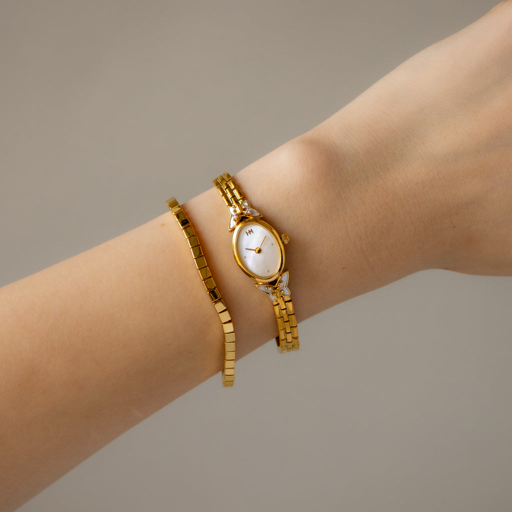 Rare Vintage Hanae Mori Pearl Butterfly Gold Watch