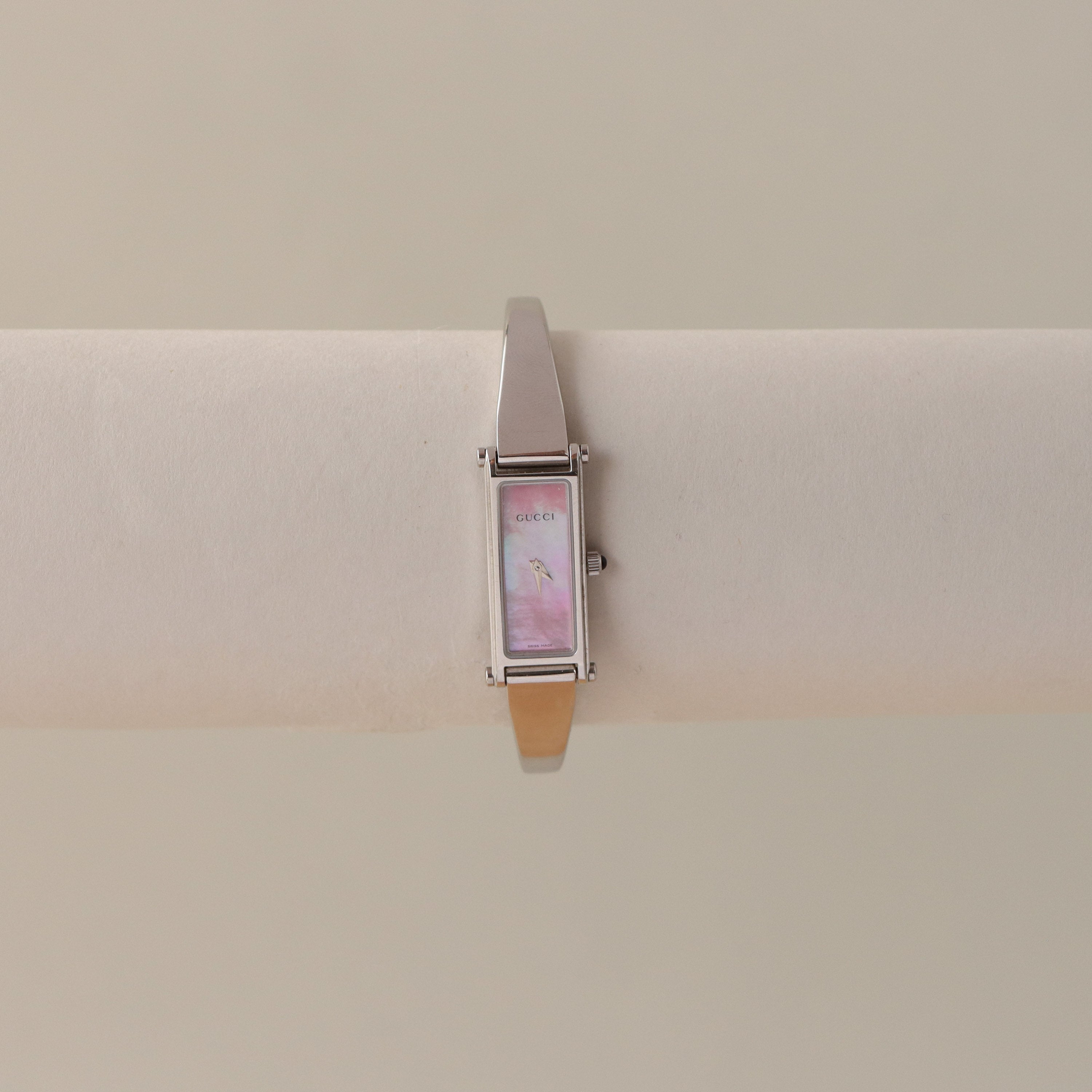 Vintage Gucci Swiss Blush Cuff Silver Watch