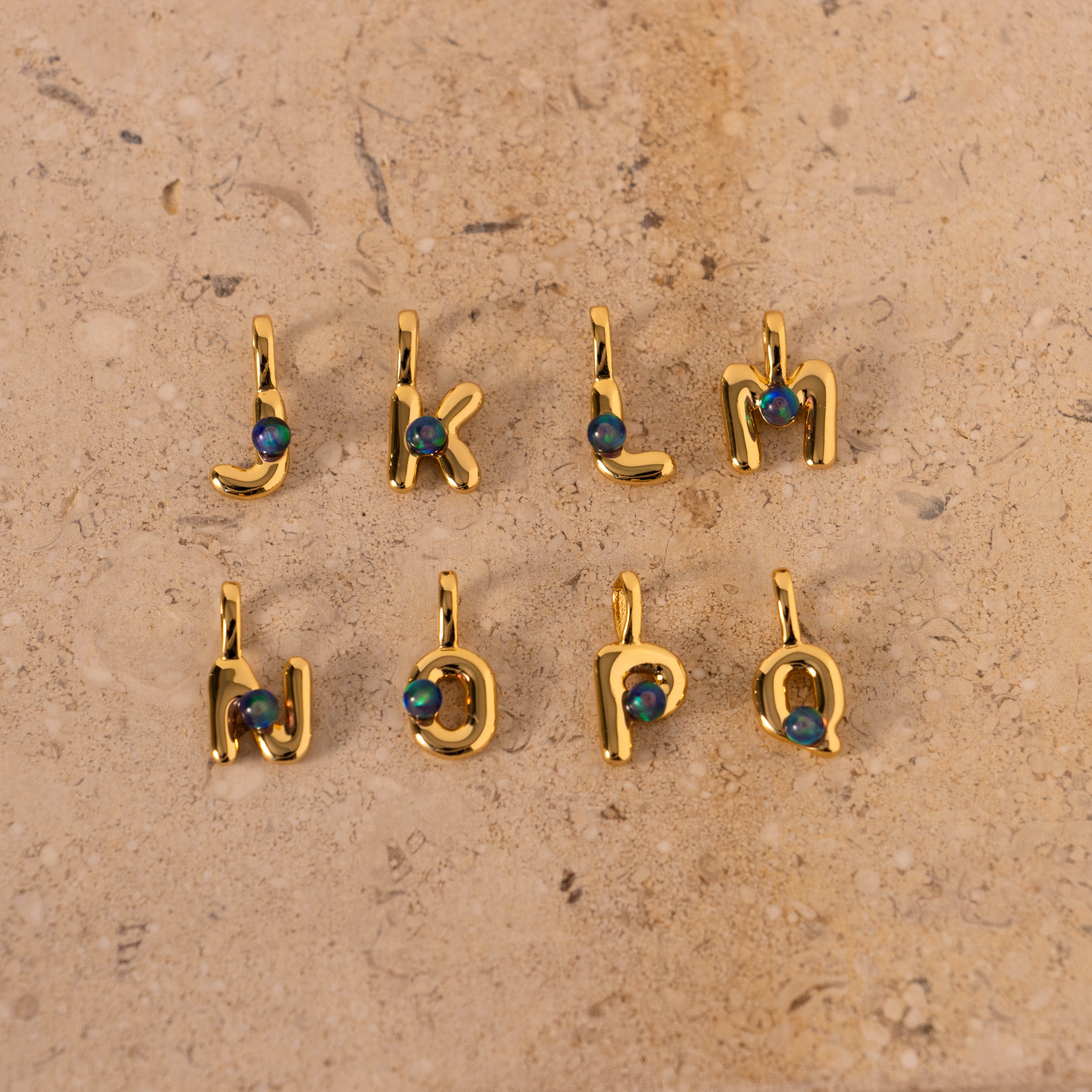 Opal Bubble Letter Charms