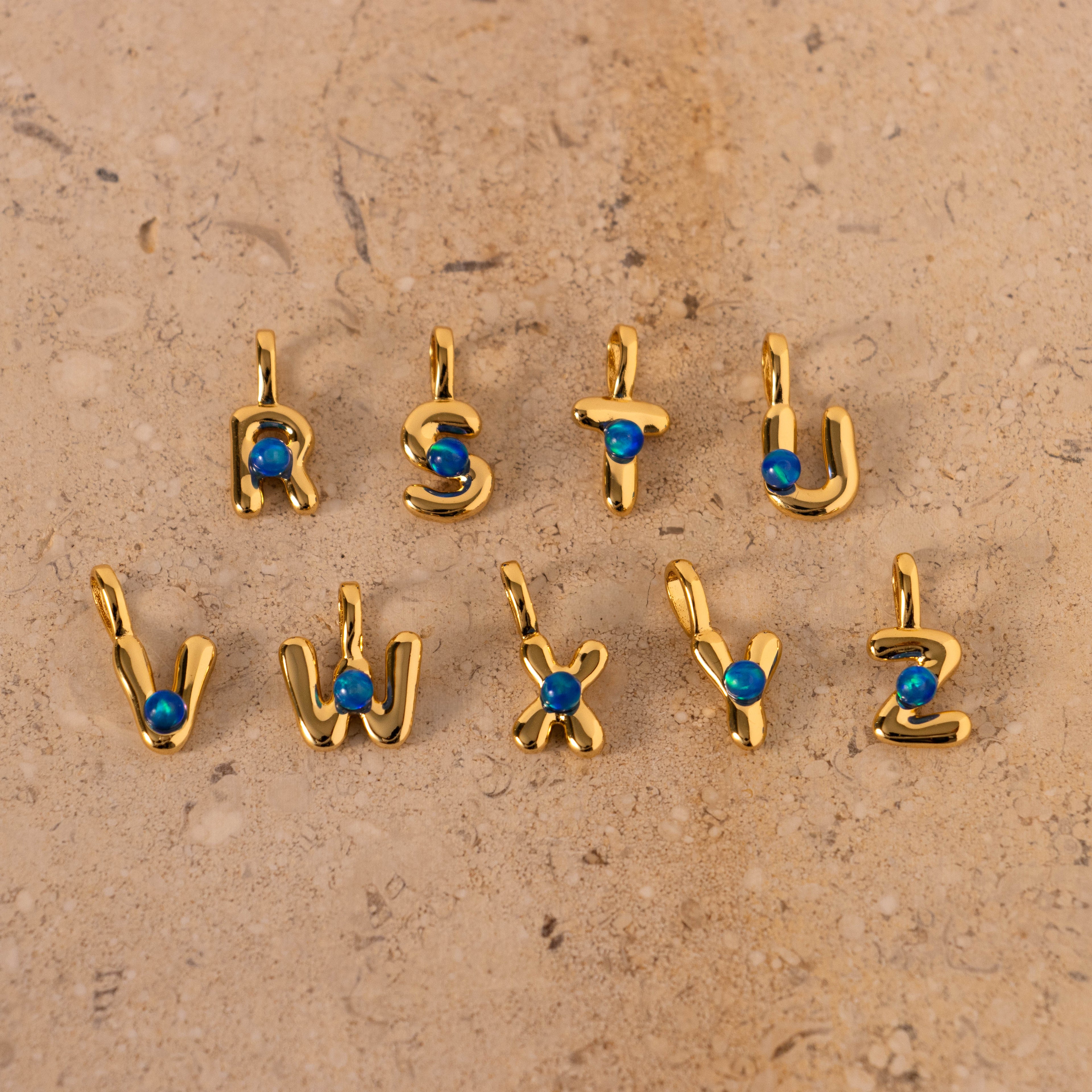 Opal Bubble Letter Charms
