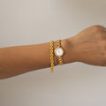 Vintage Technos Swiss Pave Round Gold Watch