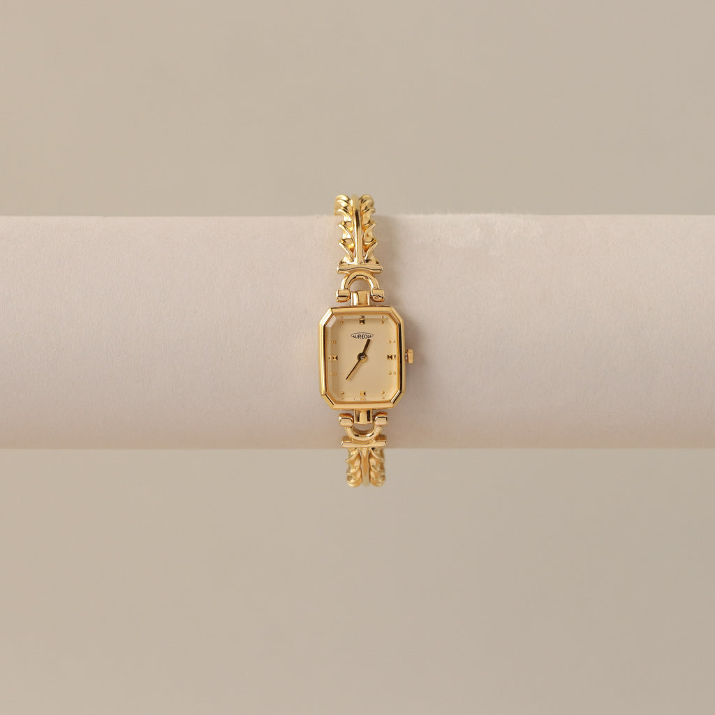 Vintage Aureole Swiss Rectangular Twist Gold Watch