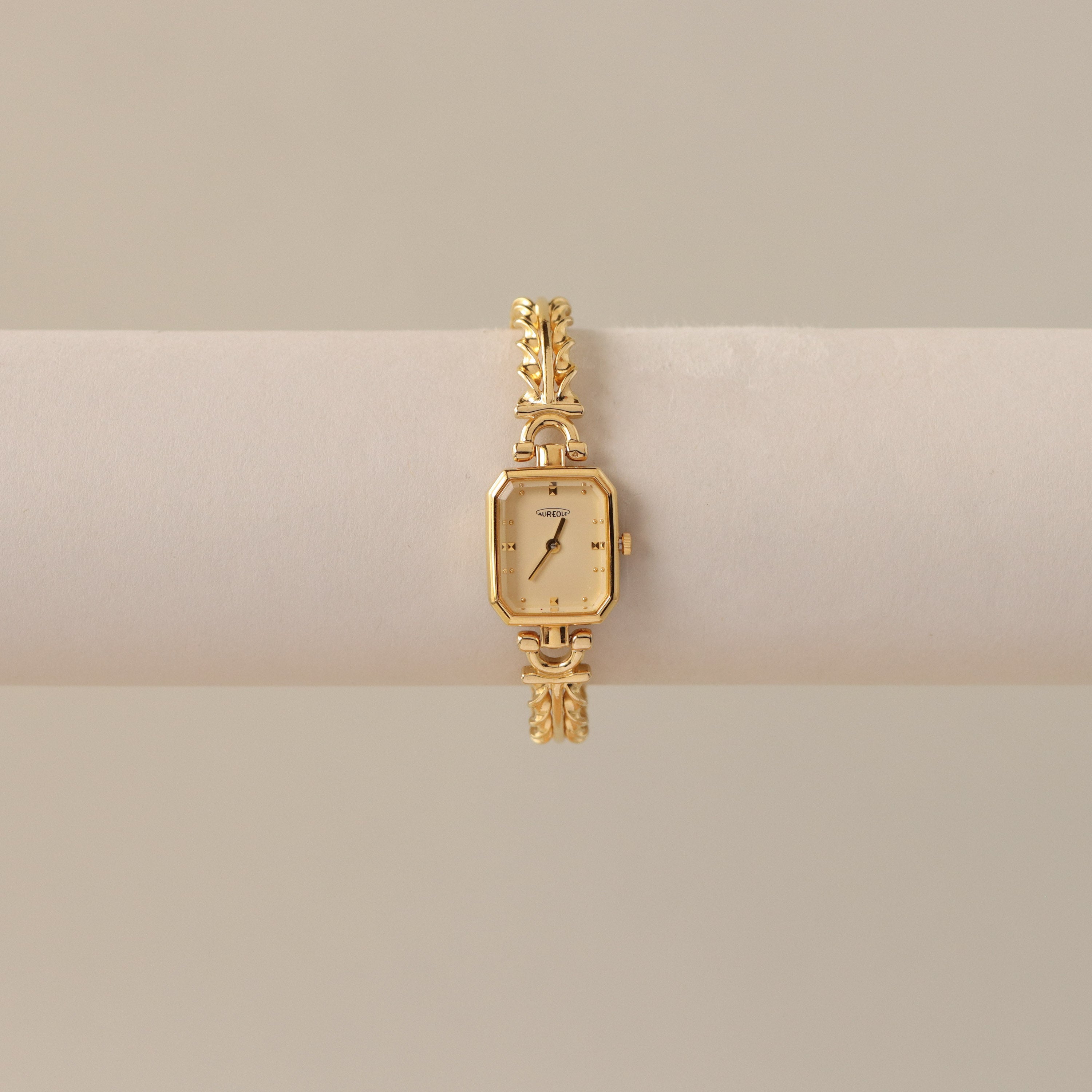 Vintage Aureole Swiss Rectangular Twist Gold Watch