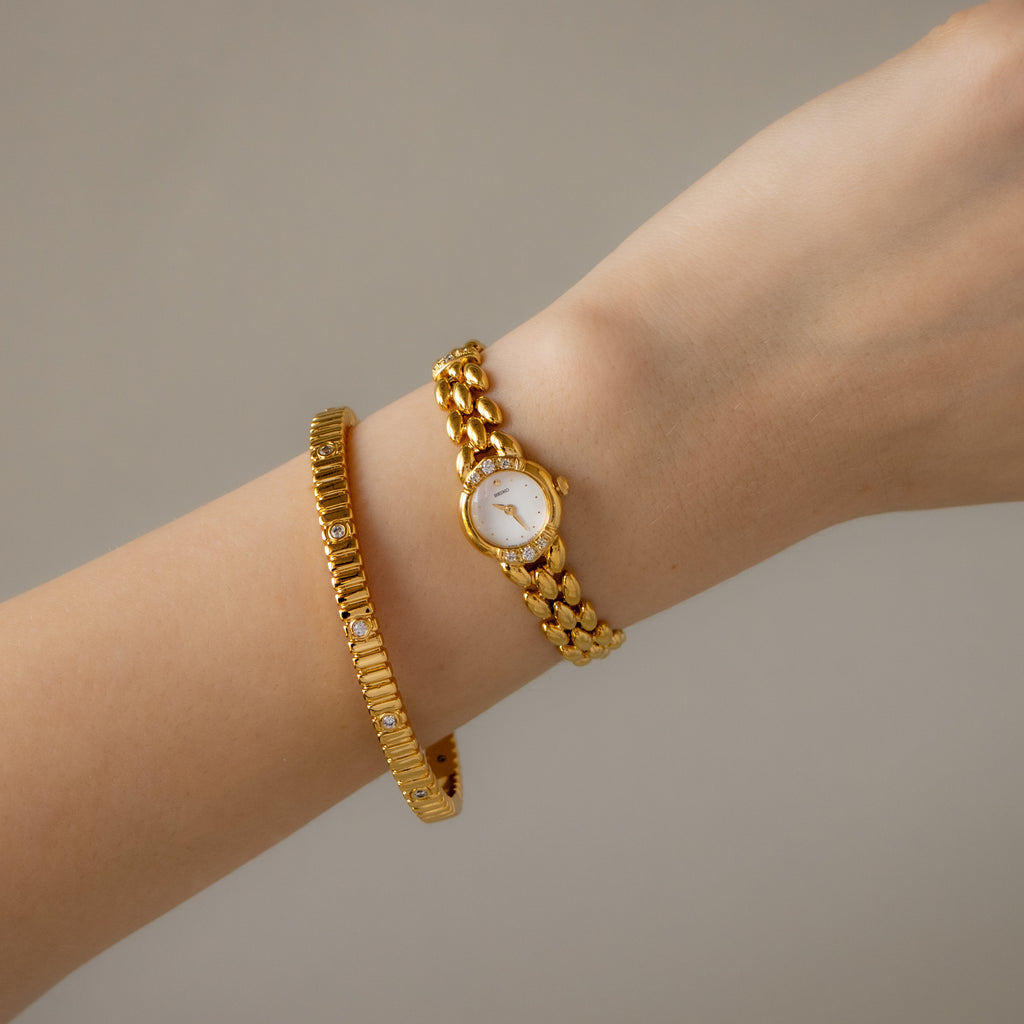 Vintage Seiko Diamond Crown Gold Watch