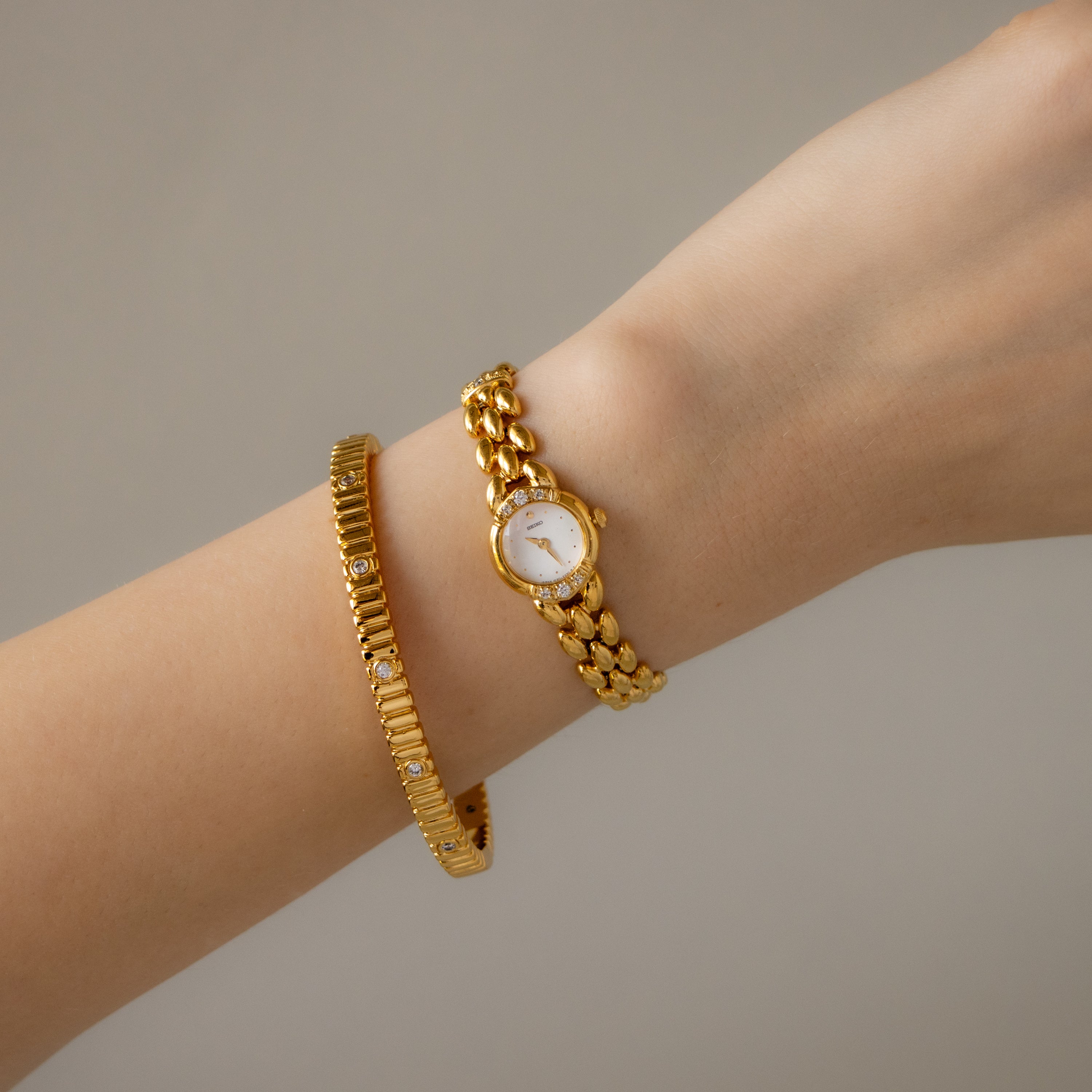 Vintage Seiko Diamond Crown Gold Watch