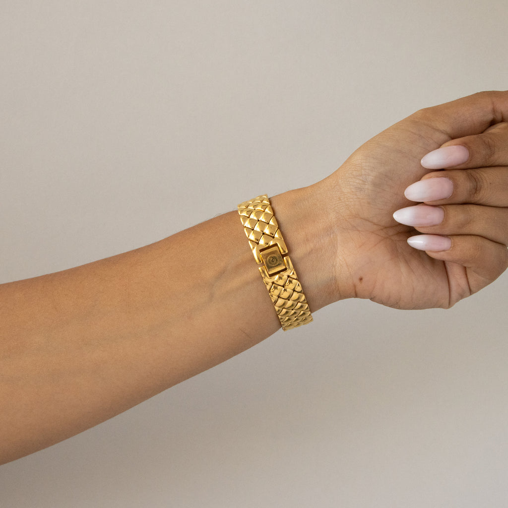 Vintage Gres Midnight Quilted Gold Watch