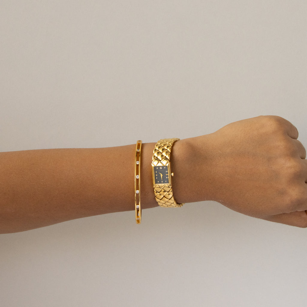 Vintage Gres Midnight Quilted Gold Watch