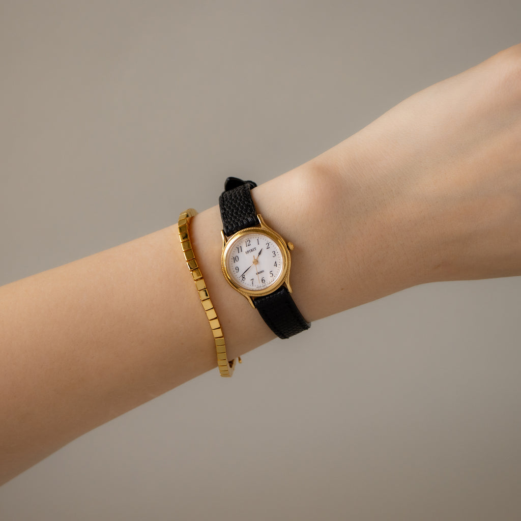Vintage Seiko Spirit Black Leather Gold Watch