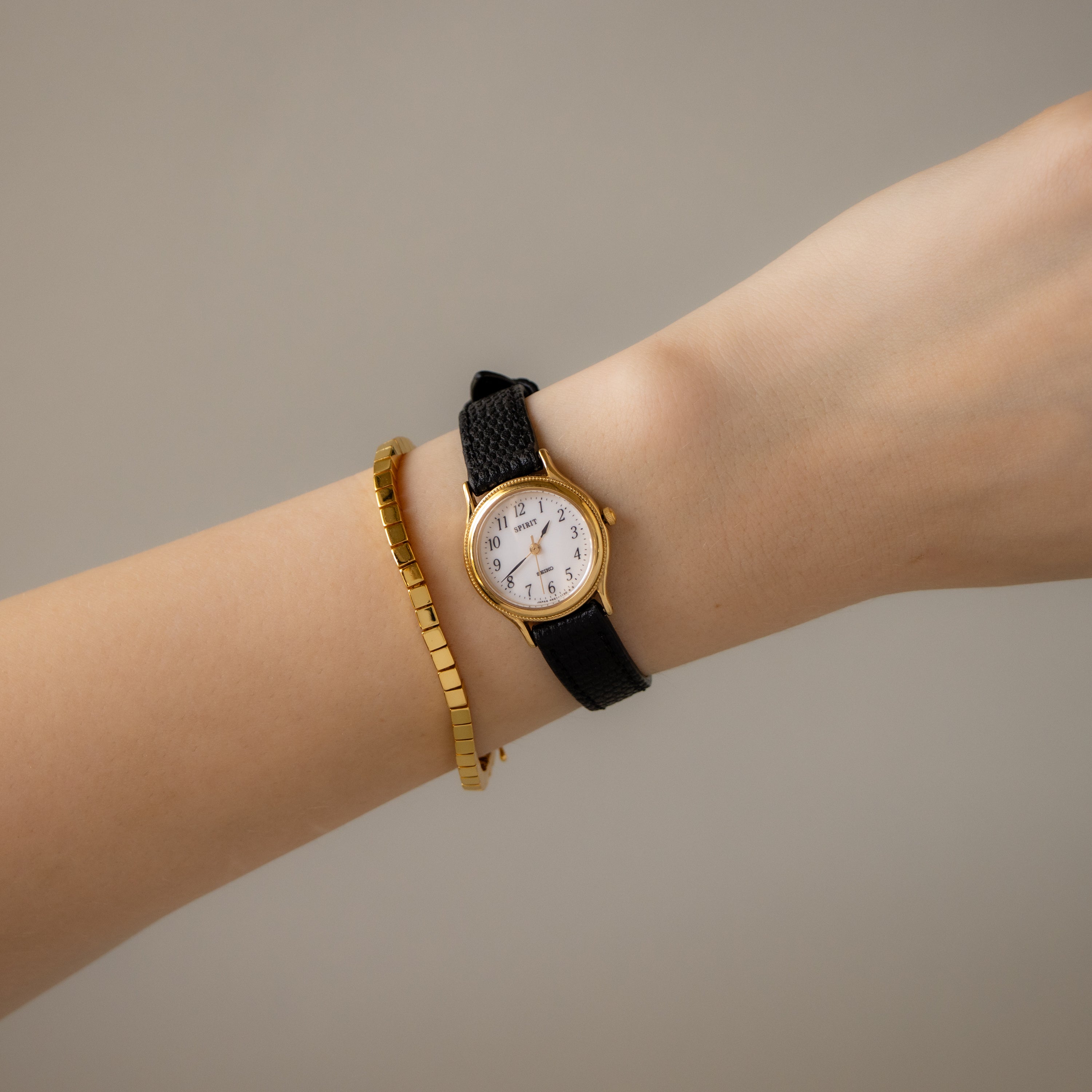 Vintage Seiko Spirit Black Leather Gold Watch