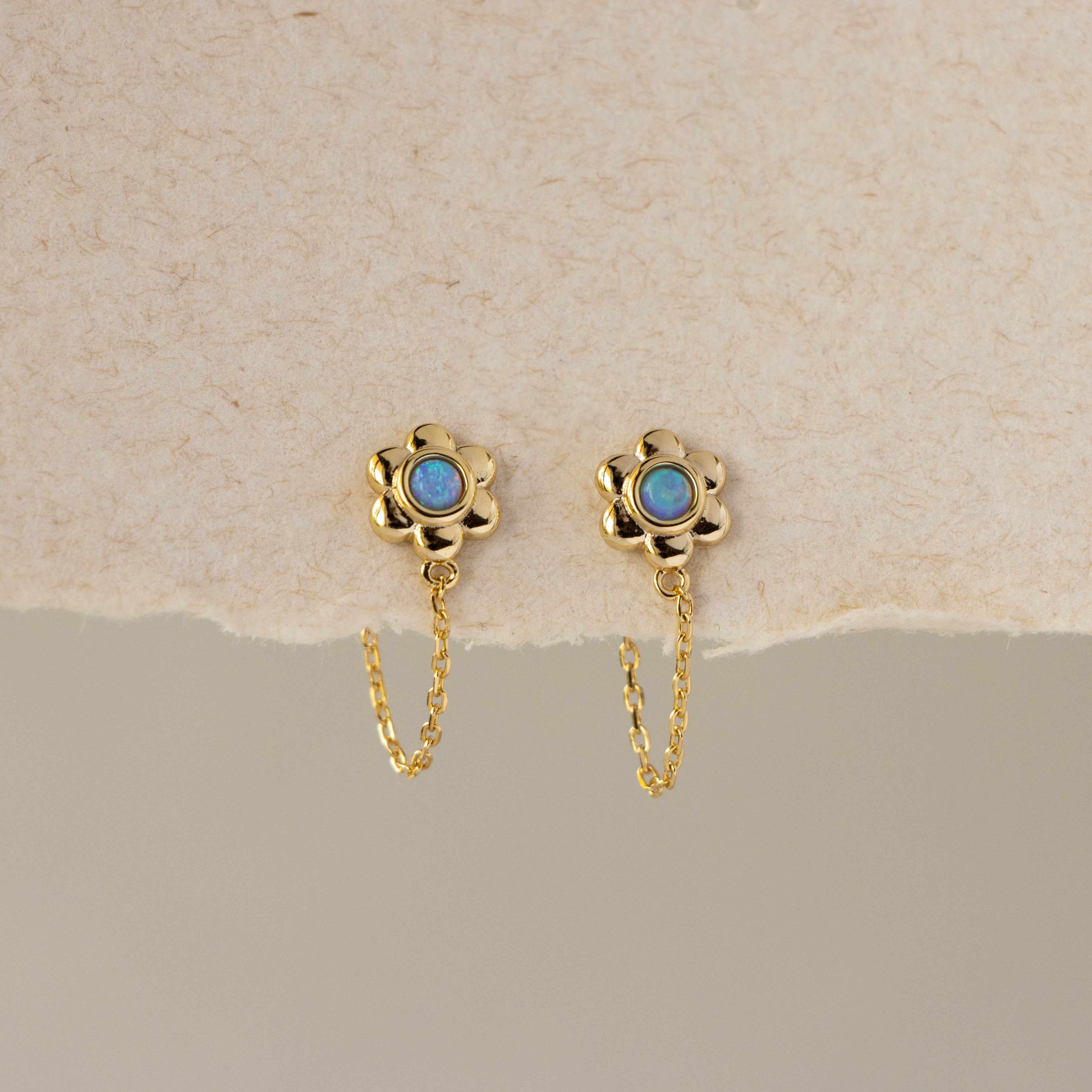 Blue Opal Flower Chain Studs