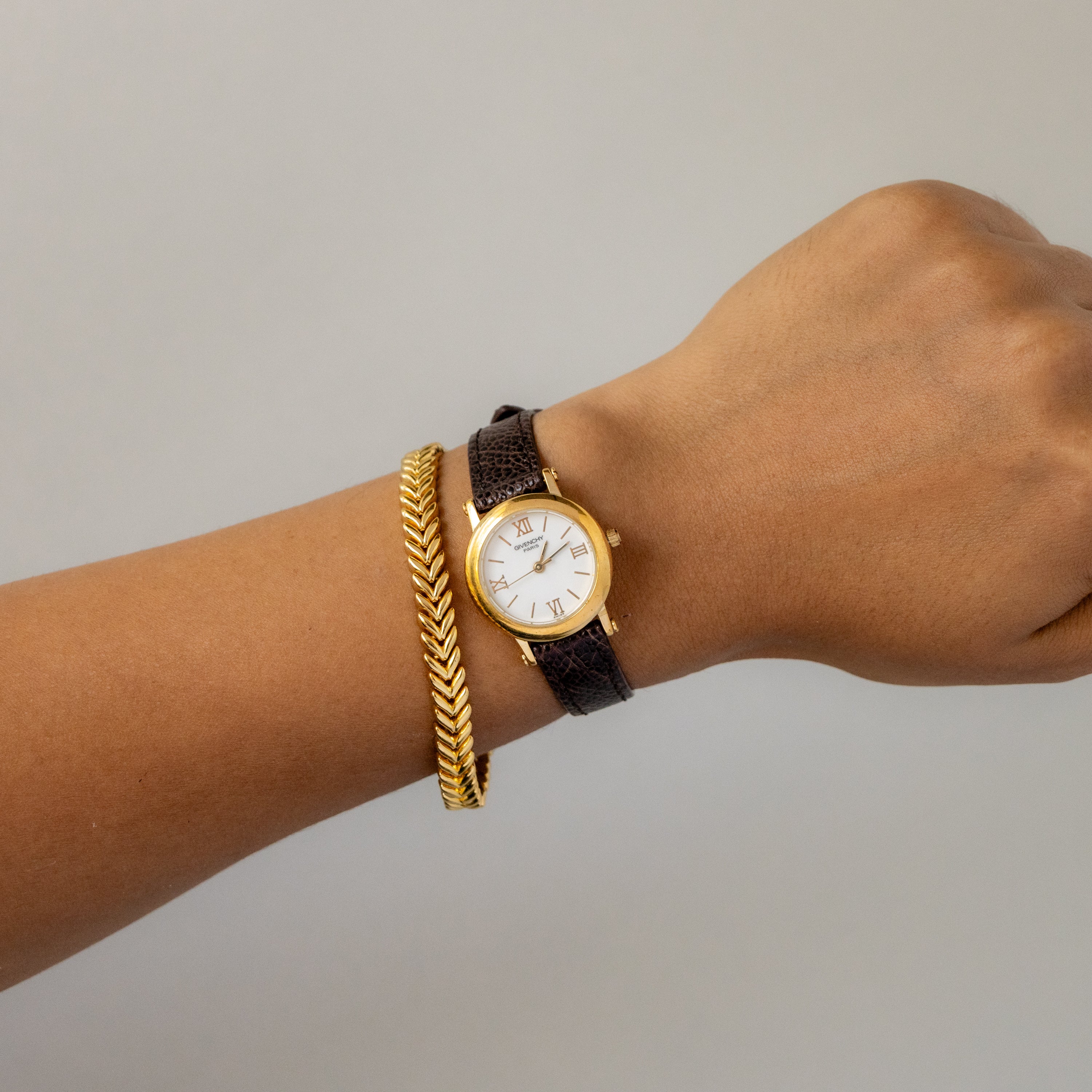 Vintage Givenchy Swiss Brown Strap Gold Watch