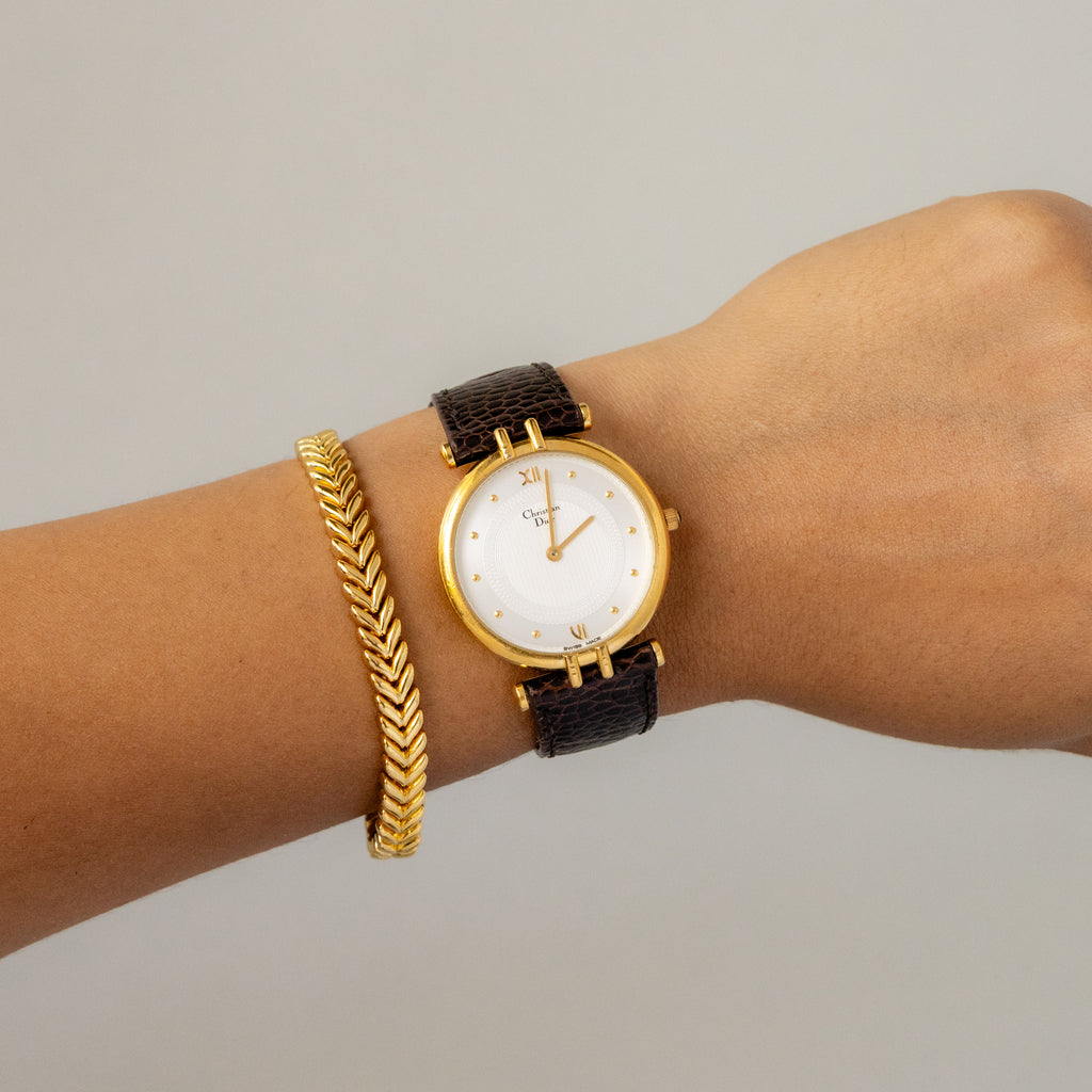 Vintage Christian Dior Swiss Round Gold Watch