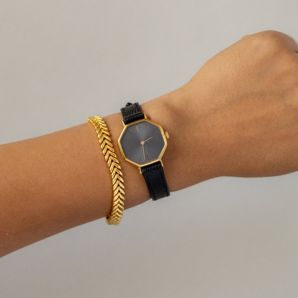Vintage YSL Black Octagonal Gold Watch