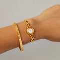 Vintage Orient Round Beaded Gold Watch