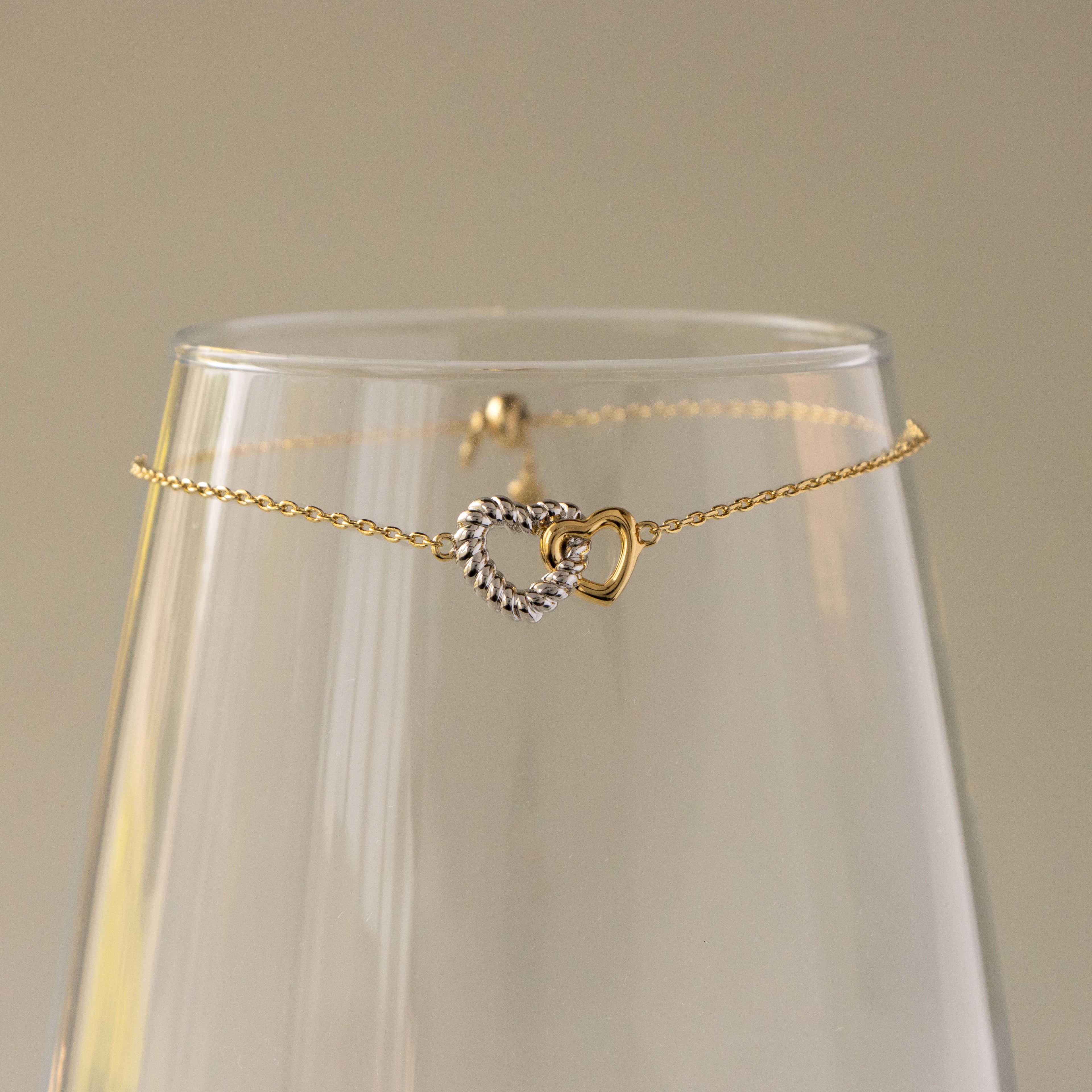 Interlocking Pave Mixed Metal Hearts Bracelet