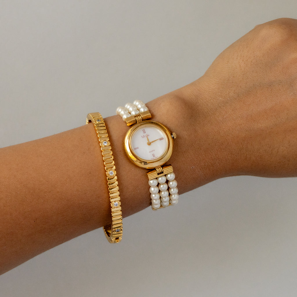 Vintage Mi Saki Swiss Pearl Gold Watch