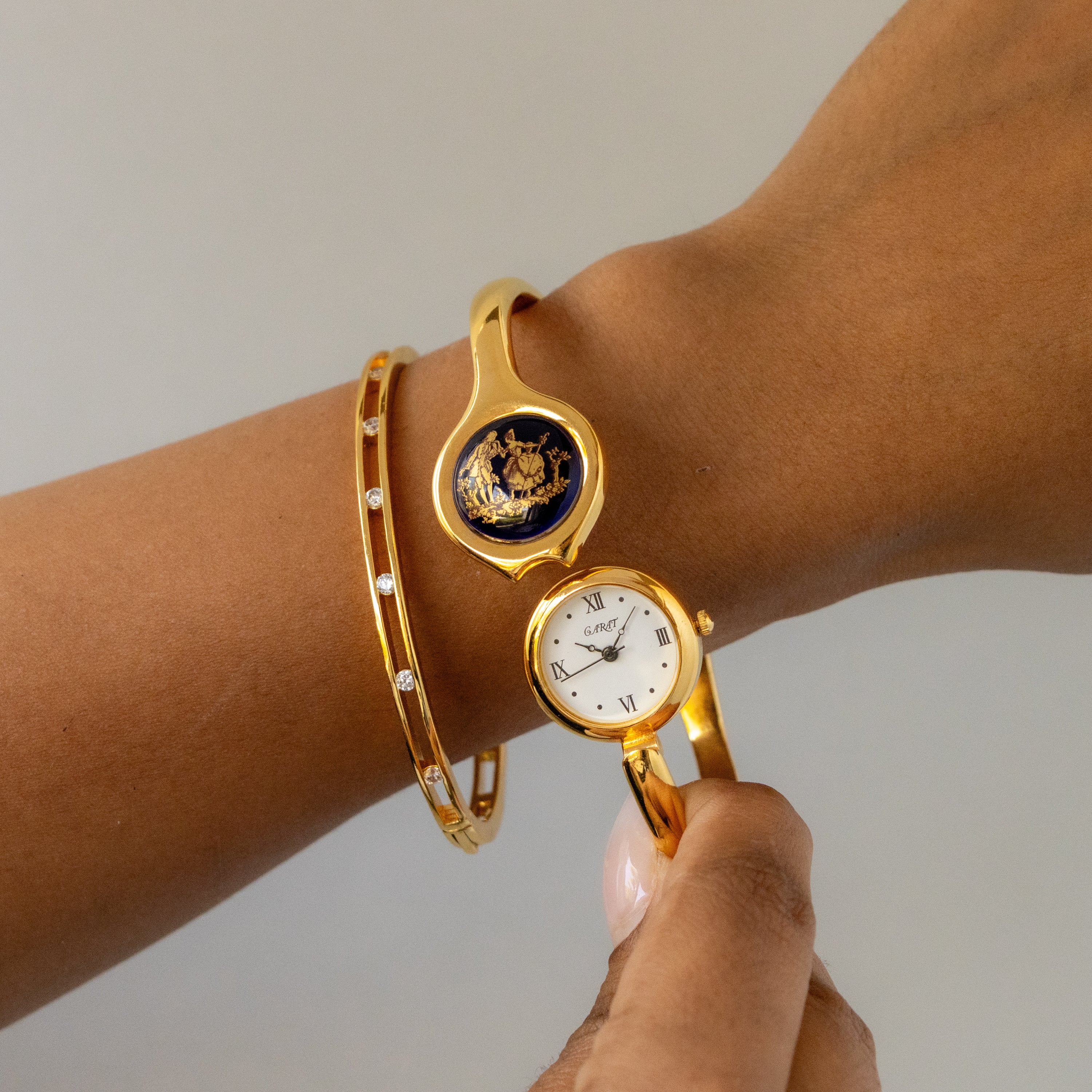 Vintage Carat Secret Dial Cuff Gold Watch