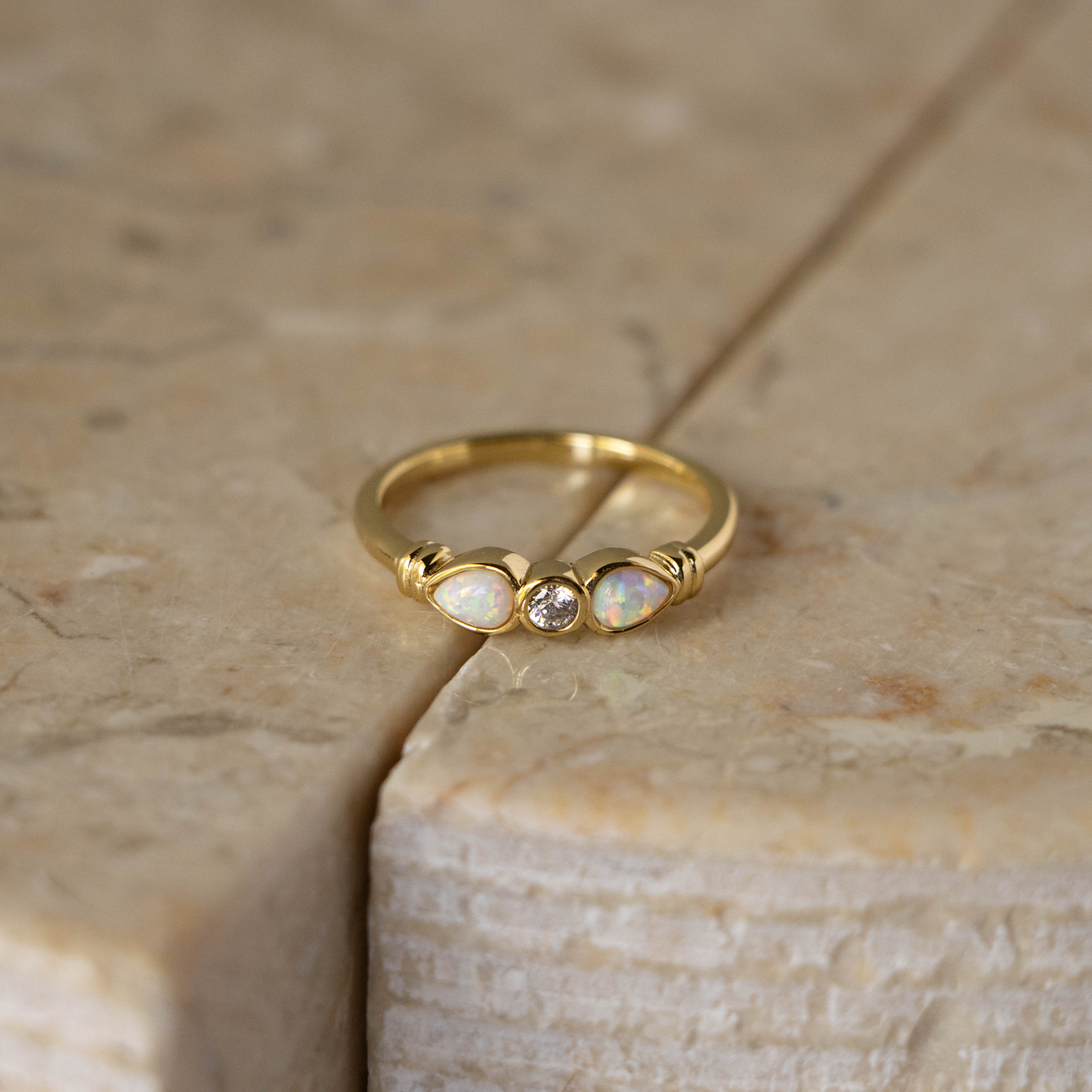 Twin Opal & Diamond Stone Ring