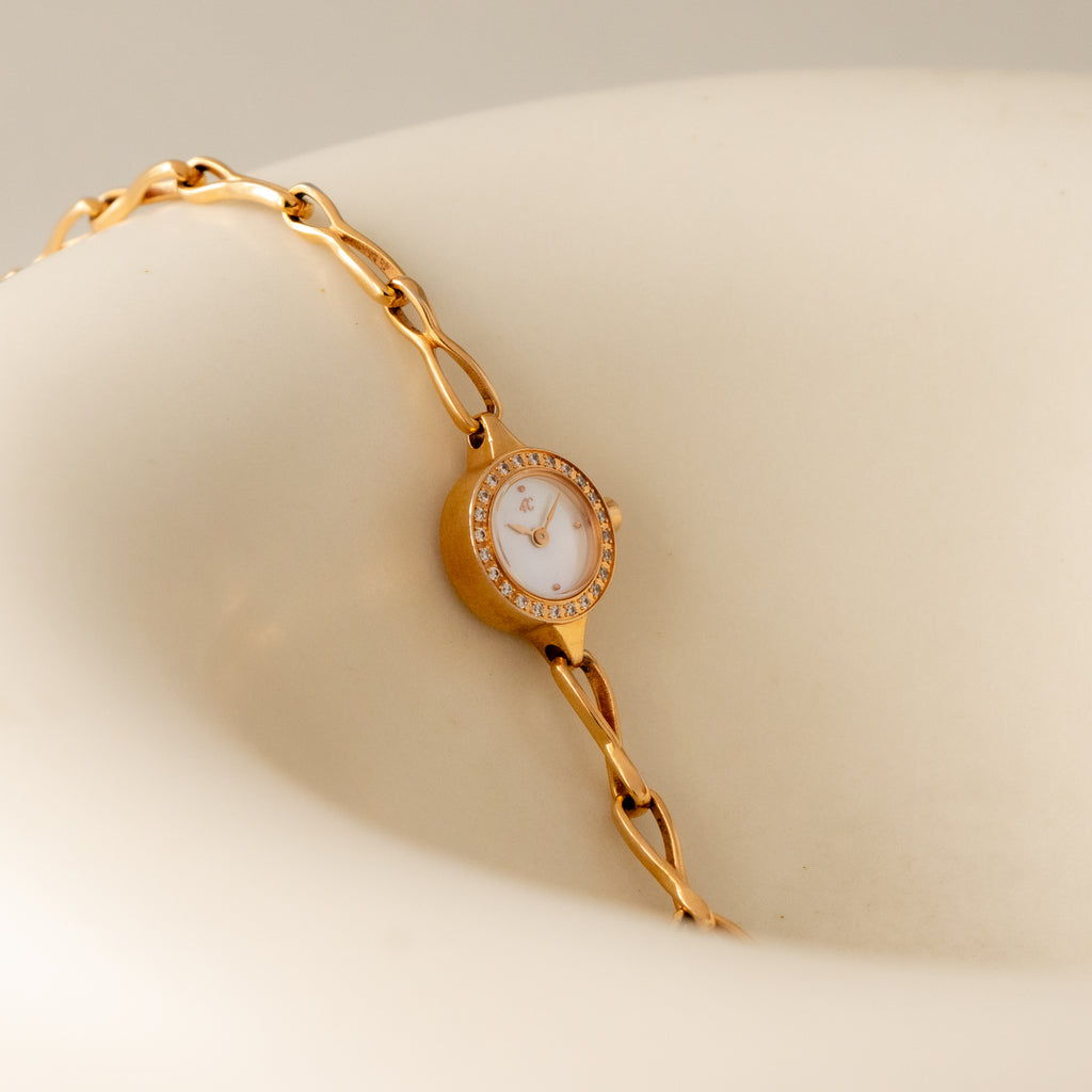 Vintage 4C Pave Pearl Rose Gold Watch