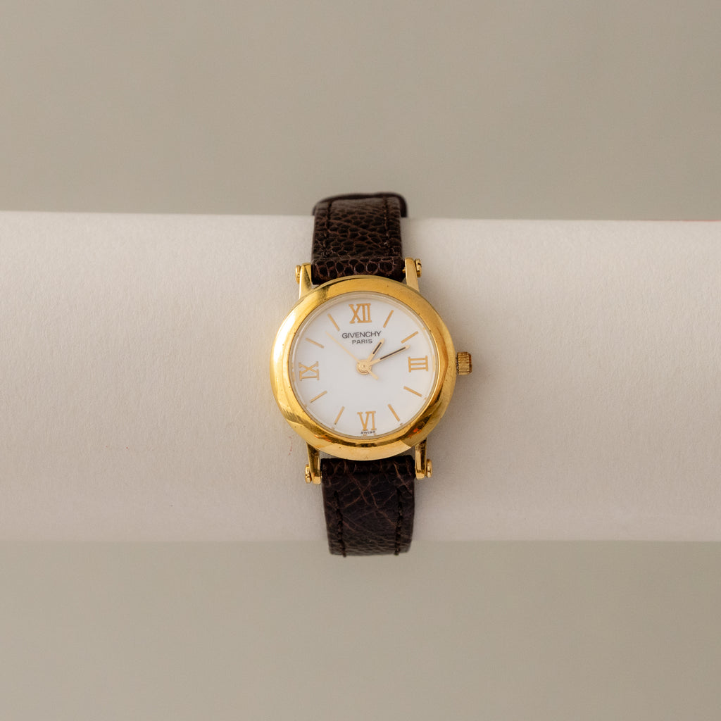 Vintage Givenchy Swiss Brown Strap Gold Watch