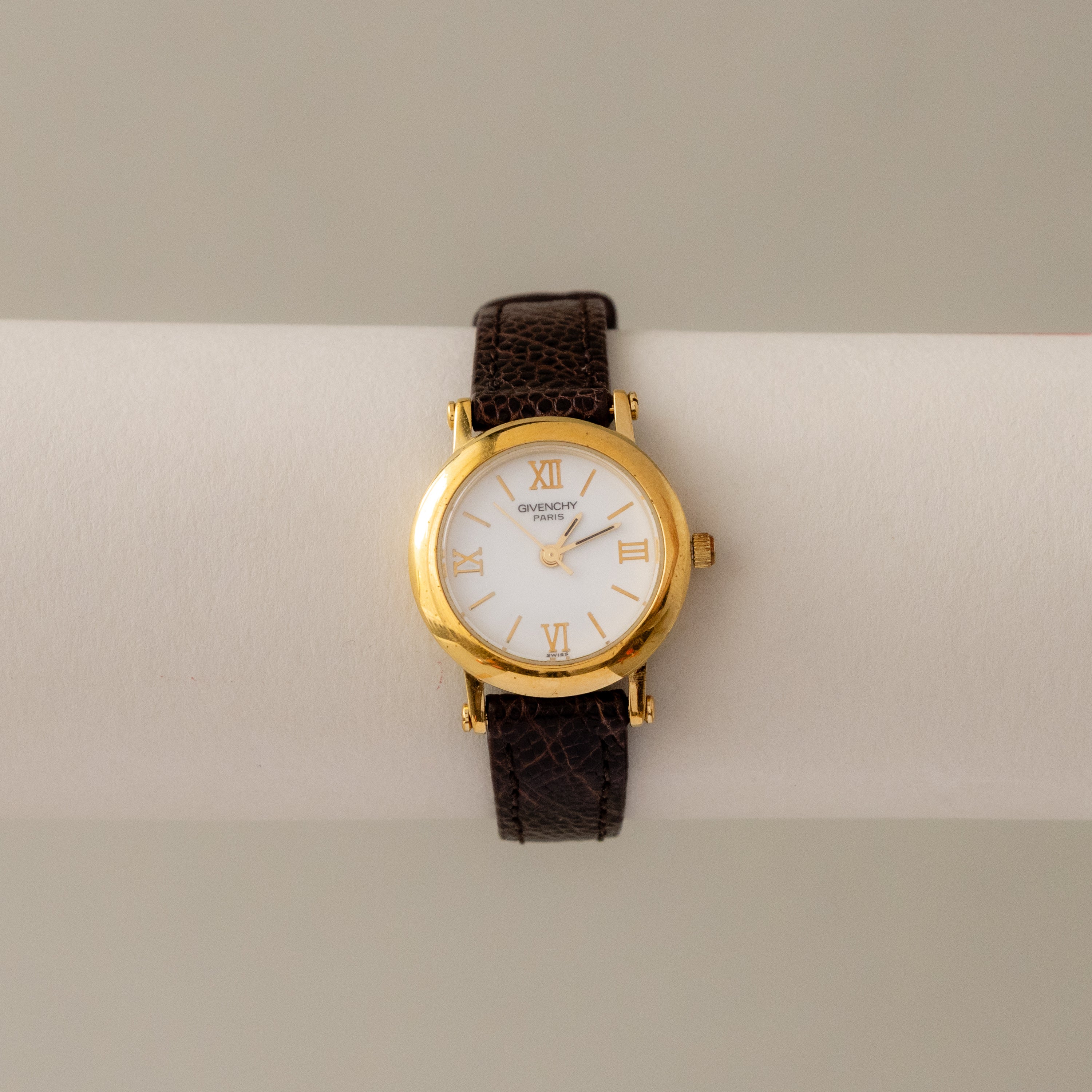 Vintage Givenchy Swiss Brown Strap Gold Watch