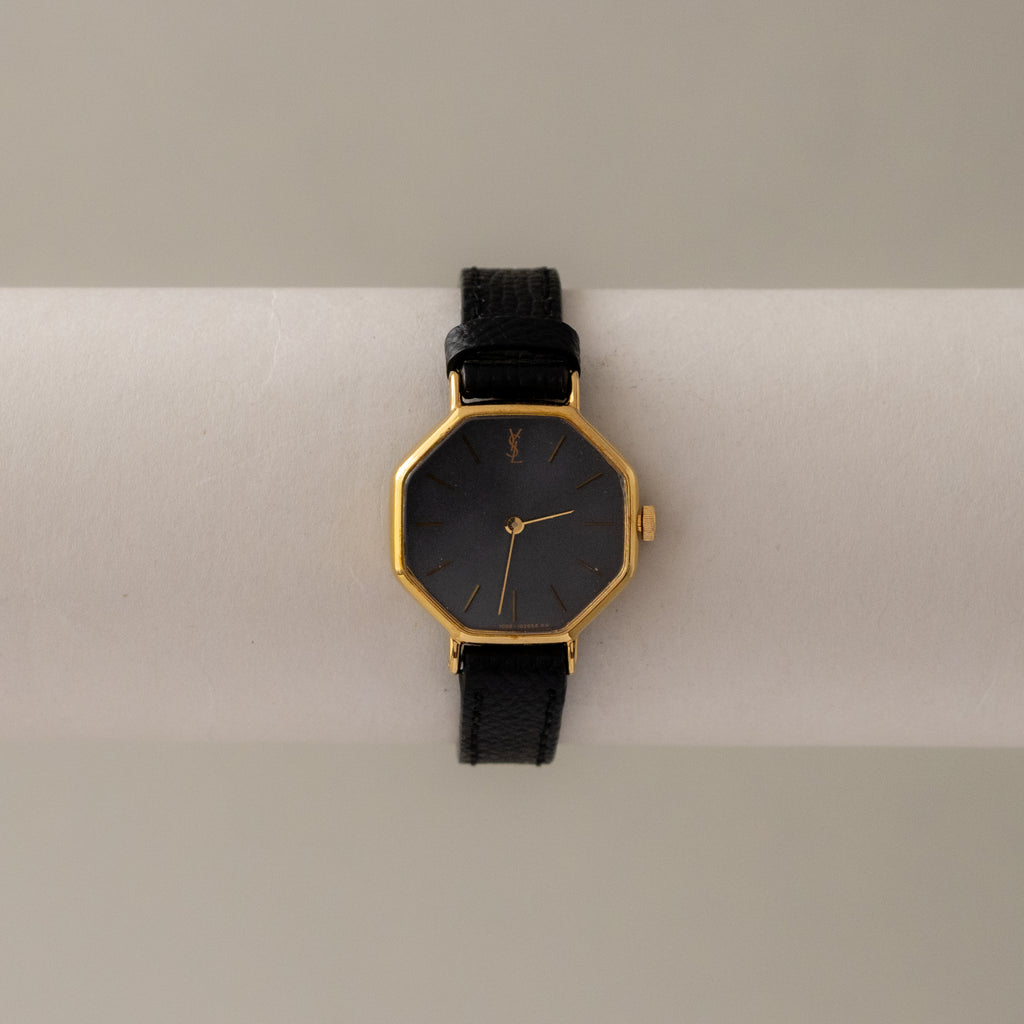 Vintage YSL Black Octagonal Gold Watch